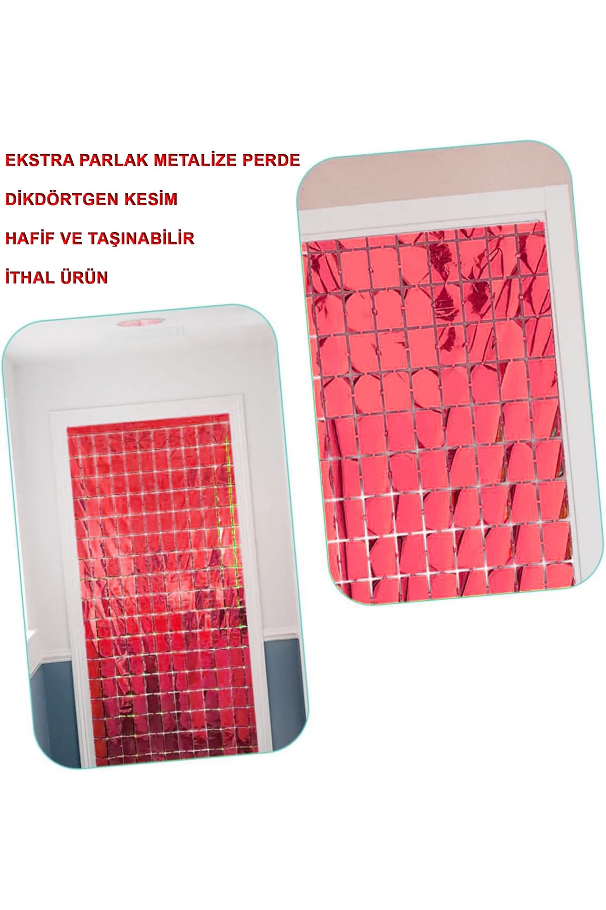 Ekstra Metalize Kırmızı Renk Disko Dikdörtgen Kesim Kapı Perdesi Dekorasyon 1x2 Metre - Just Cheap Store Görsel 2