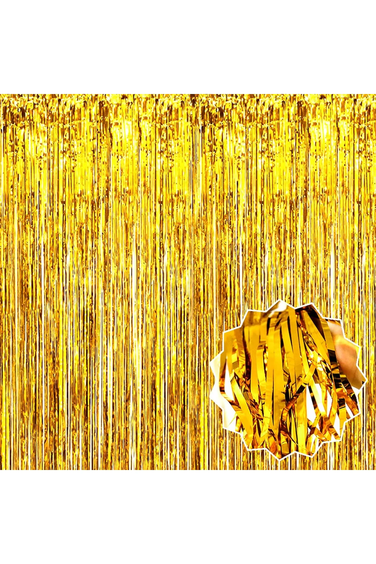 Altın Gold Renk Ekstra Metalize Parlak Saçaklı Arka Fon Perde İthal A Kalite 1x2 Metre - Just Cheap Store Görsel 3