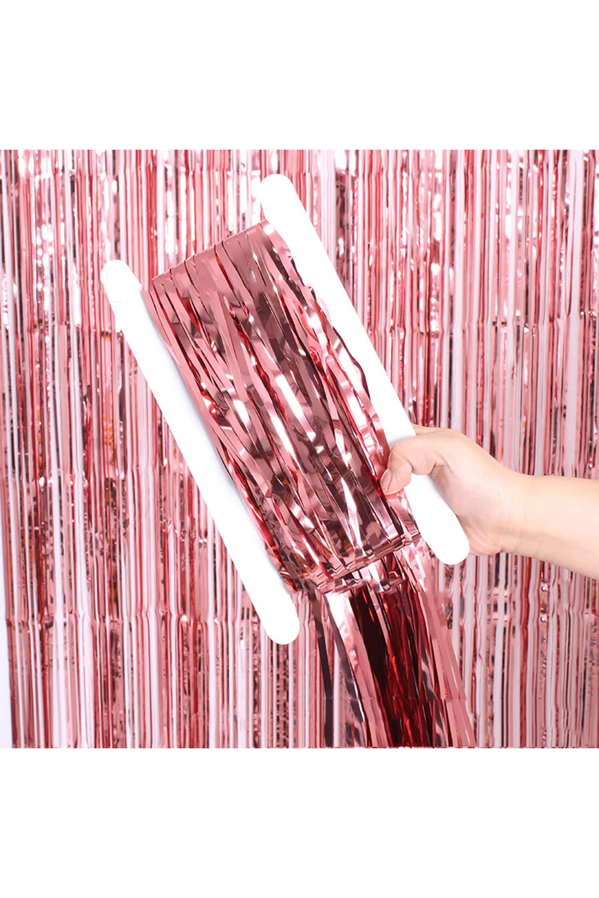 Rose Gold Renk Ekstra Metalize Parlak Saçaklı Arka Fon Perde İthal A Kalite 1x2 Metre (4741) - Just Cheap Store Görsel 4
