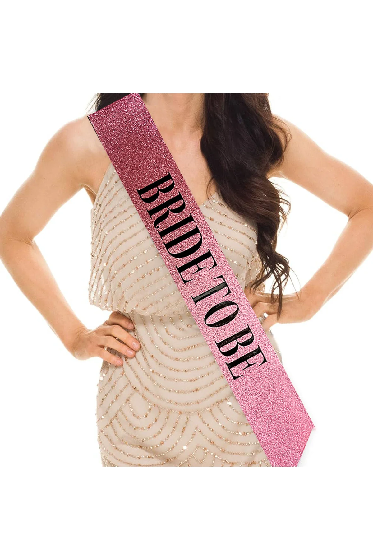 Pembe Üzeri Siyah Büyük Bride To Be Yazılı Simli Işıltılı Kuşak Kemer 10 cm Genişlik