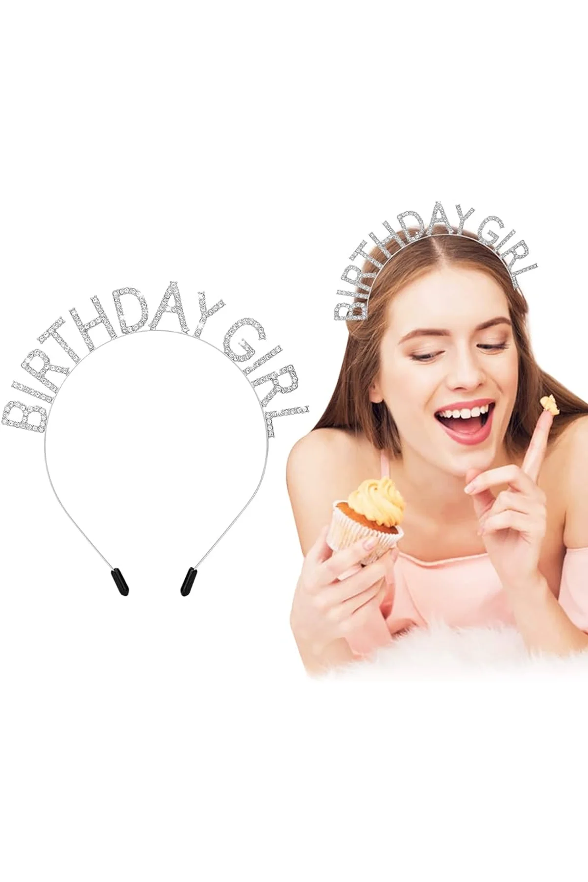 Kristal Taşlı Gümüş Birthday Girl Yazılı Doğum Günü Parti Tacı 19x11 cm - Just Cheap Store Görsel 2