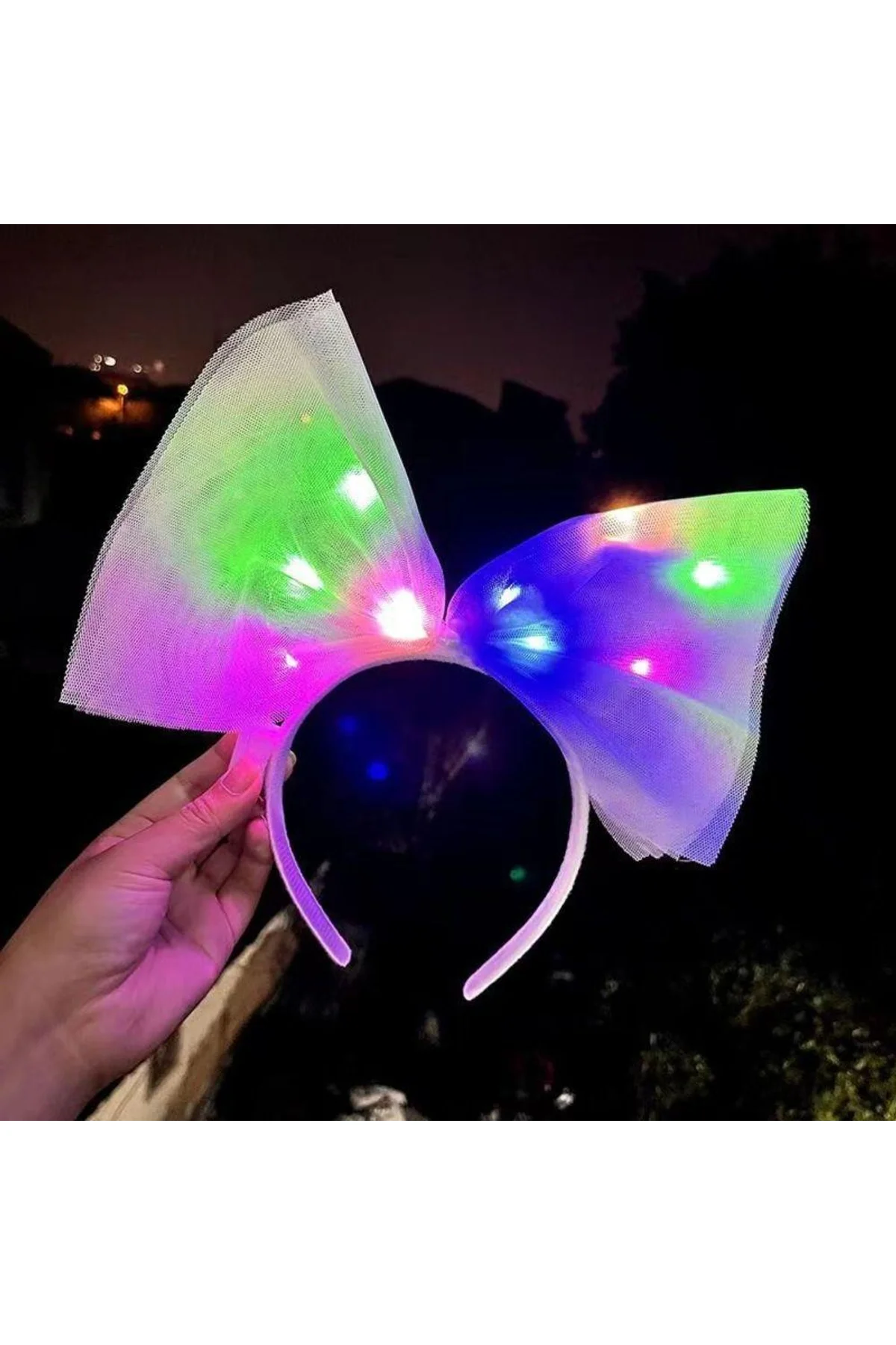 Rengarenk Led Işıklı Fiyonk Şekilli Tül Parti Tacı Beyaz Renk 25x25 cm - Just Cheap Store Görsel 2