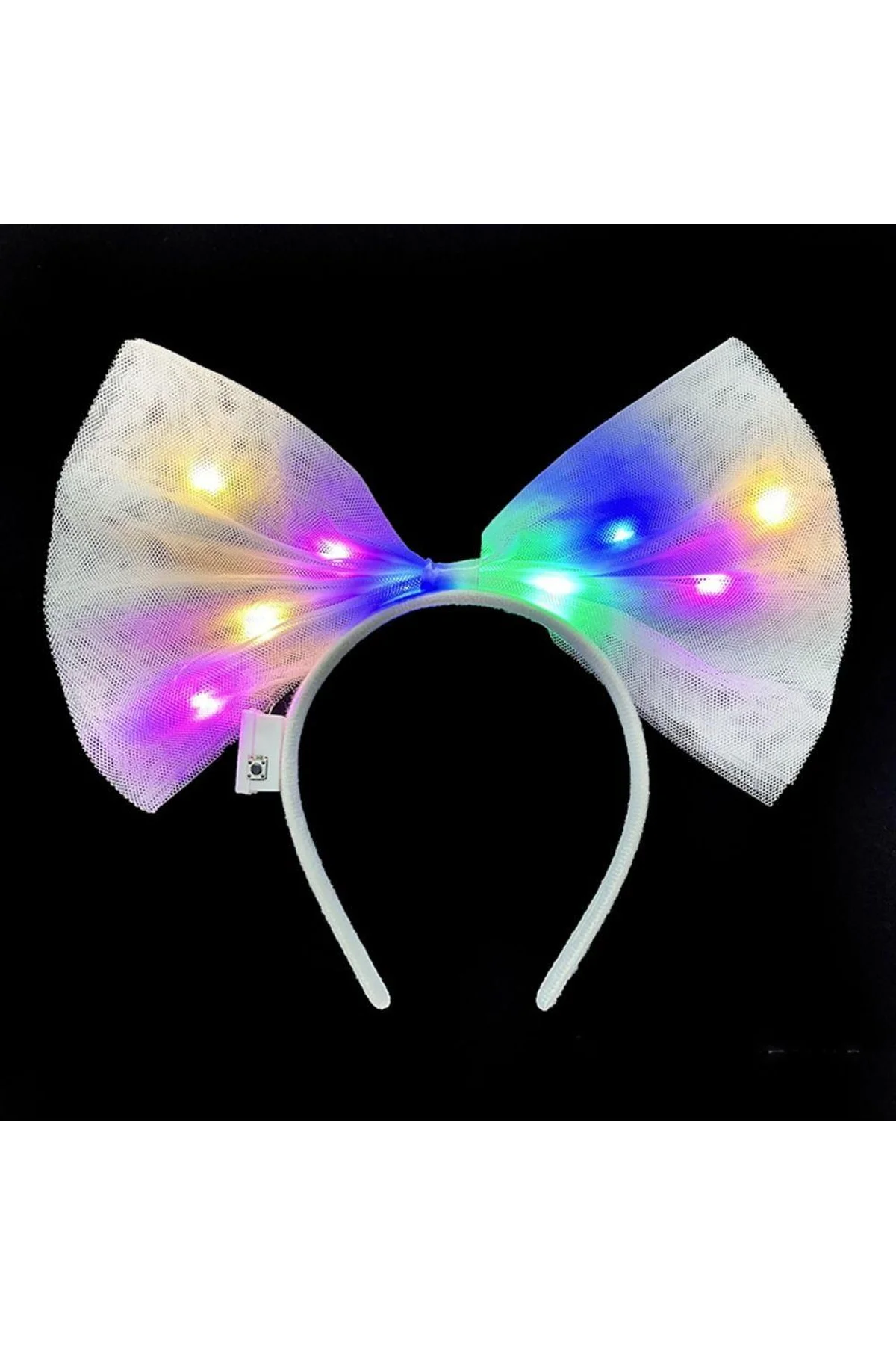 Rengarenk Led Işıklı Fiyonk Şekilli Tül Parti Tacı Beyaz Renk 25x25 cm - Just Cheap Store Görsel 4