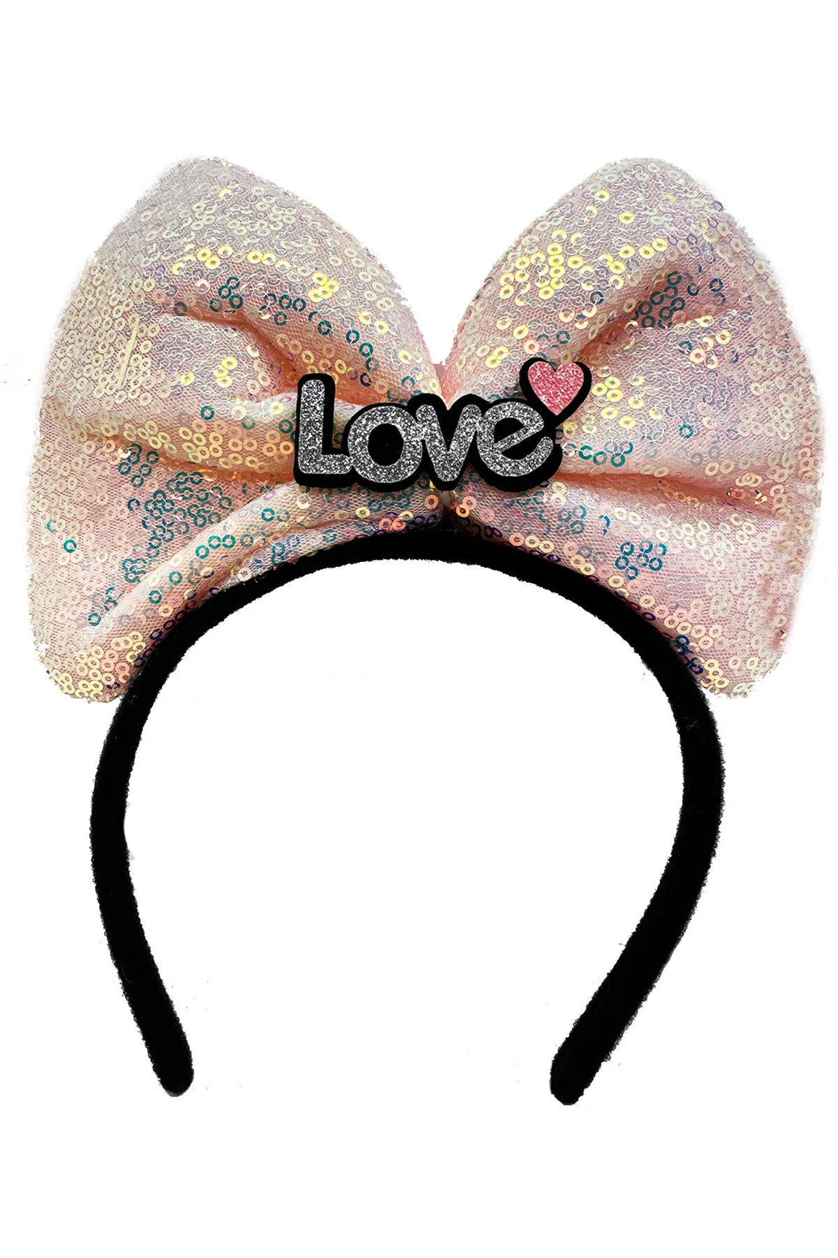 Led Işıklı 3 Farklı Fonksiyonda Yanan Gümüş Love Yazılı Toz Pembe Fiyonk Taç 20X17 cm - Just Cheap Store Görsel 2