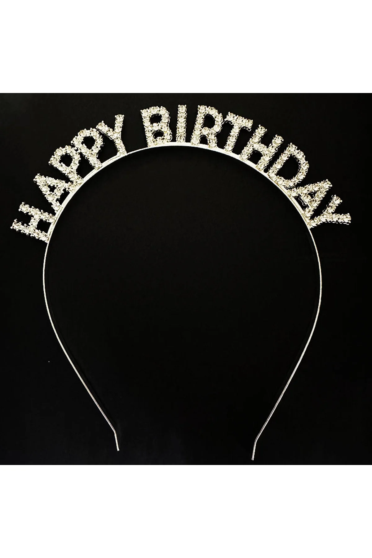 Gümüş Kristal Taşlı Happy Birthday Doğum Günü Tacı İthal Ürün A Kalite 17x16 cm