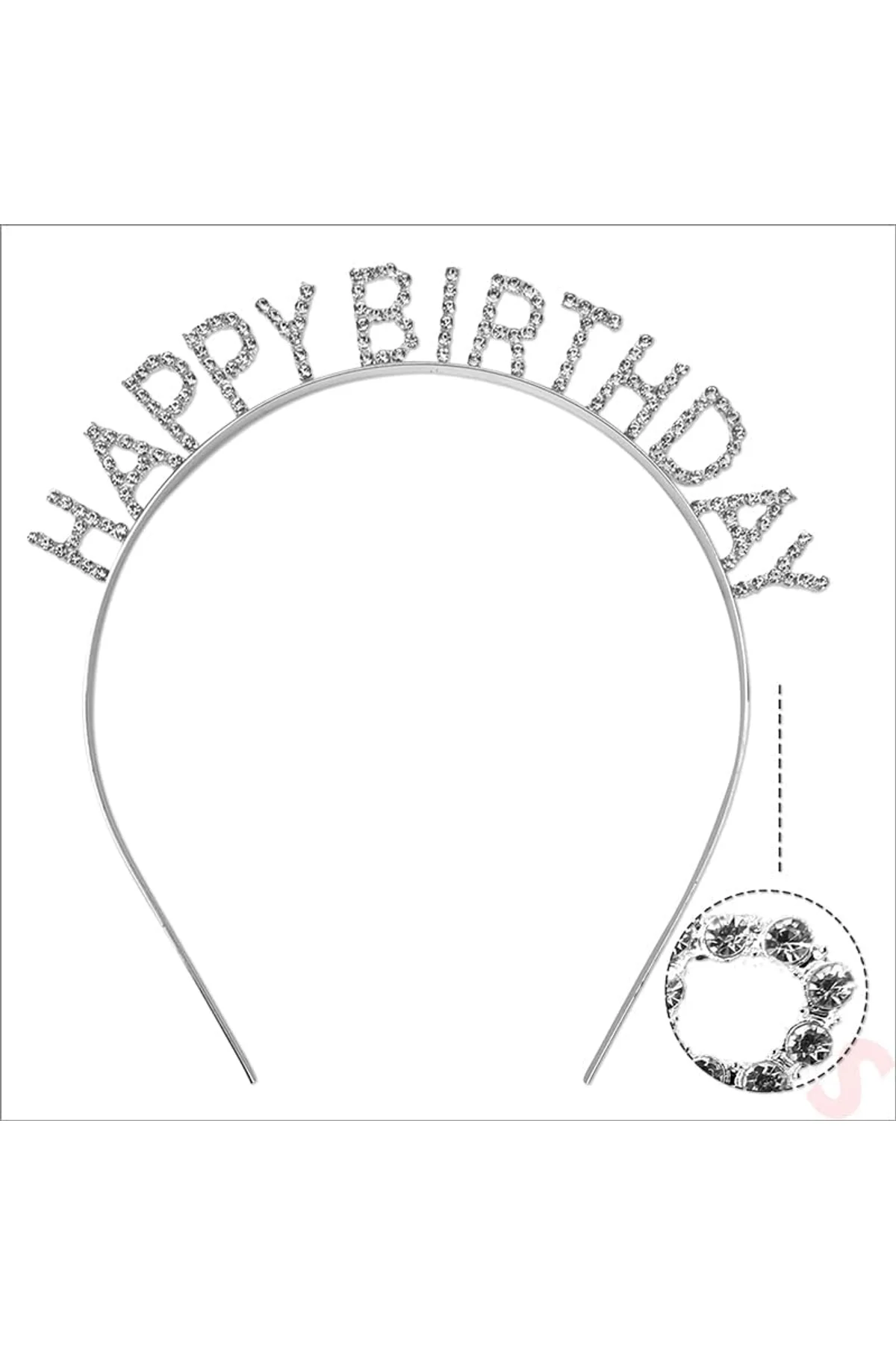 Gümüş Kristal Taşlı Happy Birthday Doğum Günü Tacı İthal Ürün A Kalite 17x16 cm - Just Cheap Store Görsel 5