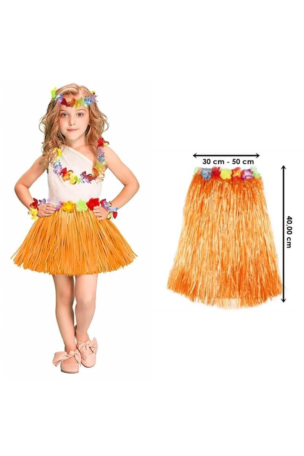 Hawaii Hula Eteği Turuncu Renk 40 cm (4741)