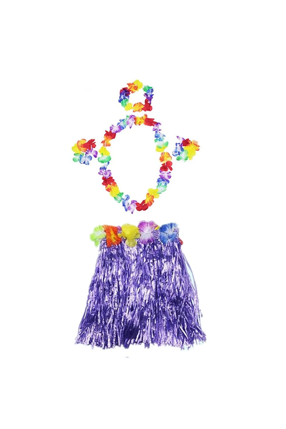Luau Aloha Hawaii Kolye Etek Taç ve Bileklik Seti Mor (4741)