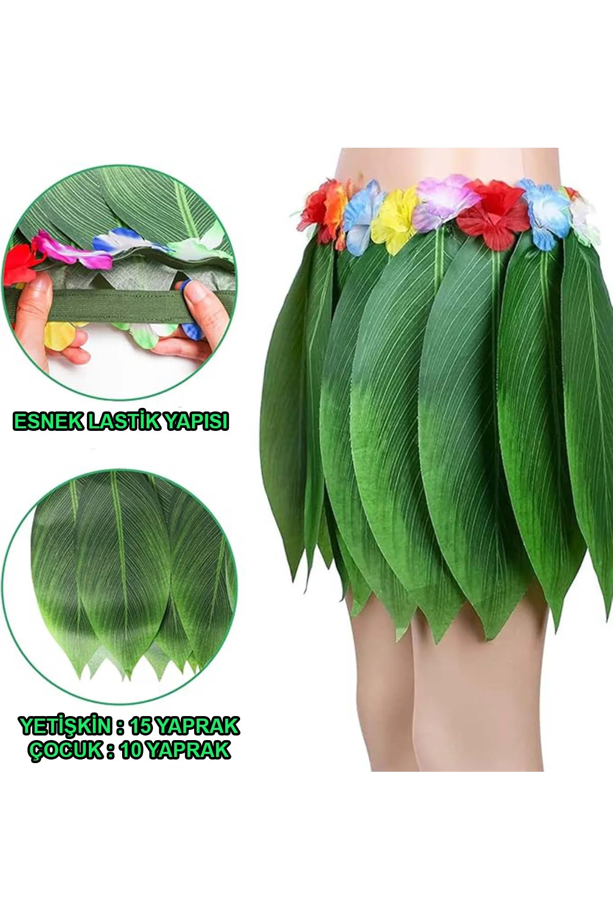 Tropikal Esintili Hawaii Yapraklı Parti Eteği Yetişkin Boy (4741) - Just Cheap Store Görsel 2