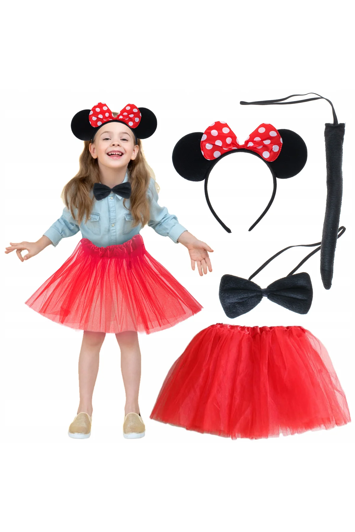 Minnie Mouse Kostüm Seti Etek Taç Kuyruk Papyon Gösteri Seti (4741)