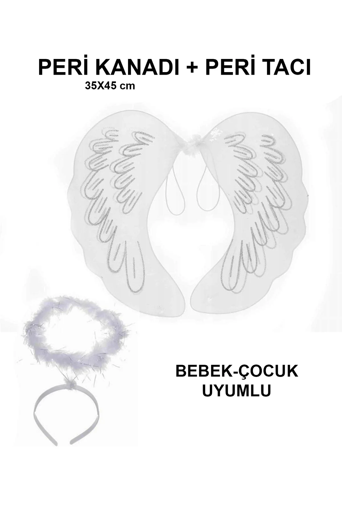 Beyaz Otrişli Dantel Tüllü Peri Kanadı ve Peri Tacı Seti 45x40 cm - Just Cheap Store Görsel 2