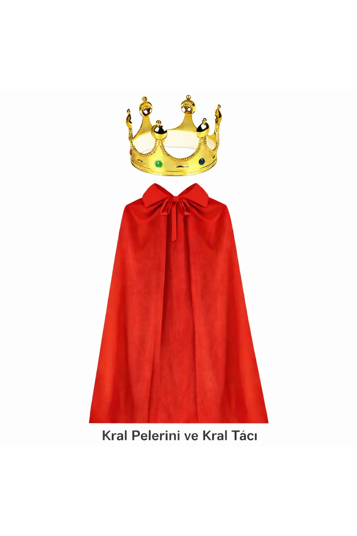 Kral Kostüm Pelerini ve Altın Renk Kral Tacı Çocuk Boy 90 cm (4741) - Just Cheap Store Görsel 2