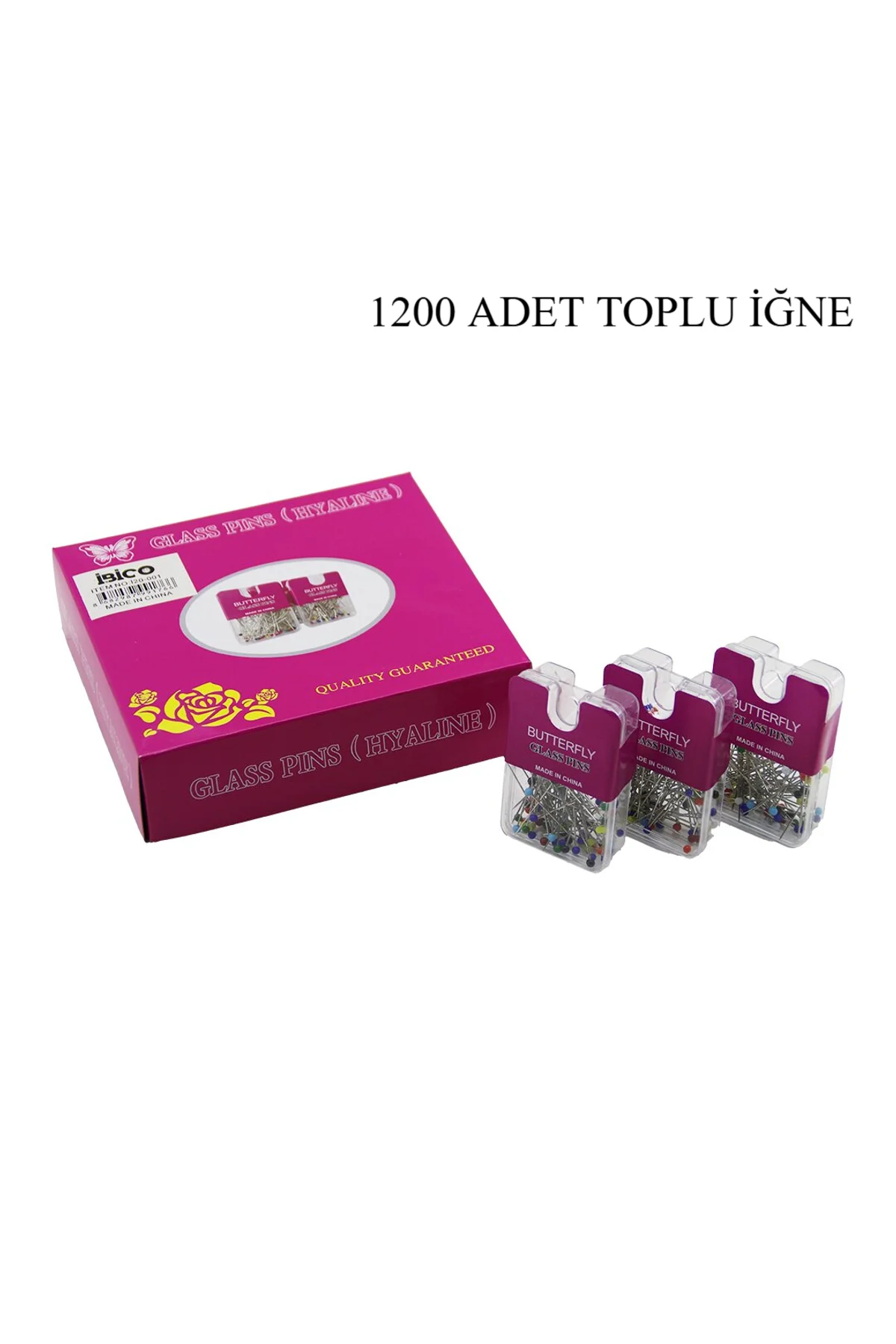 GLASS PINS HYALINE BUTTERFLY 1200 ADET RENKLİ TOPLU BAŞÖRTÜ İĞNESİ ŞEFFAF PLASTİK ASKILIKLI KUTULU ( - Just Cheap Store Görsel 2