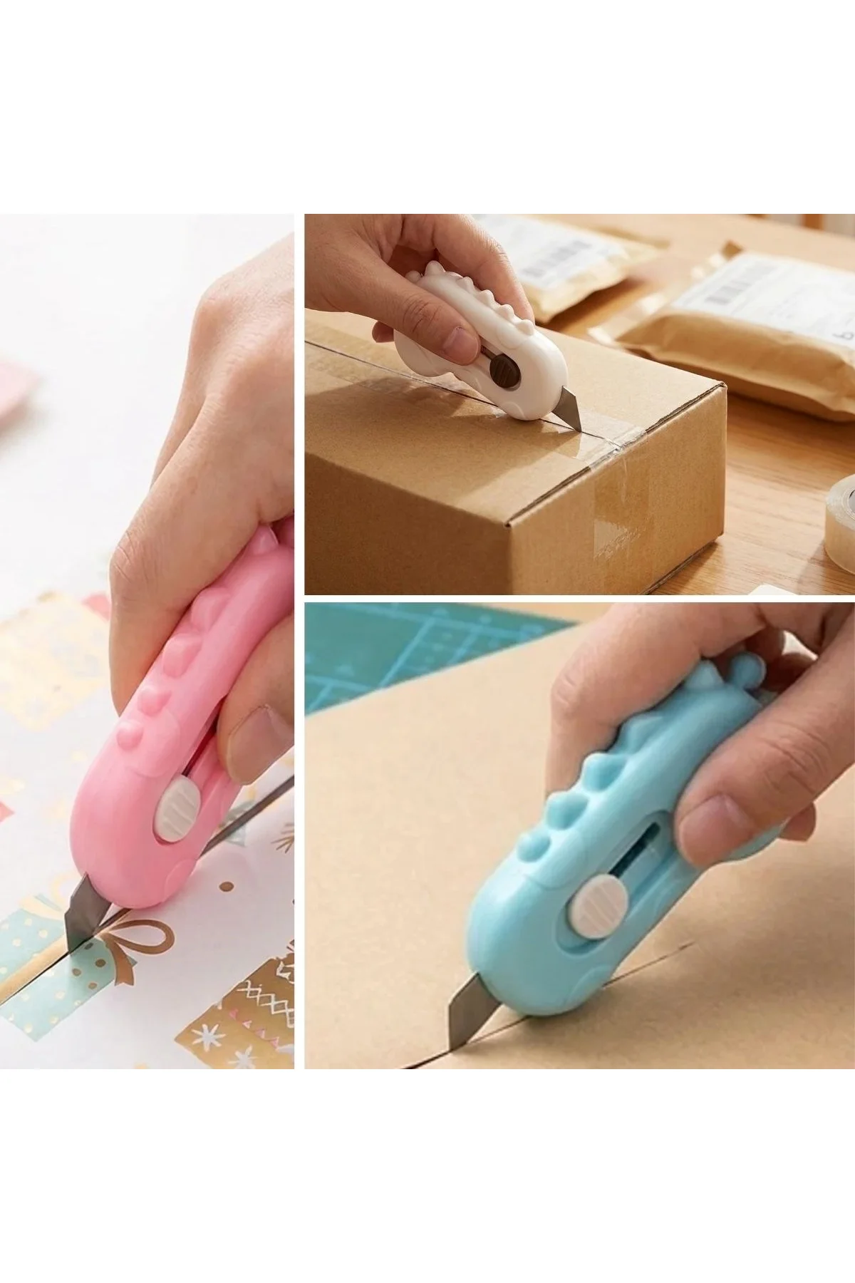 Dinozor Tasarımlı 2’li Mini Makas ve Falçata Seti – Pratik Kargo Paket Açıcı Aparat (4741) - Just Cheap Store Görsel 3