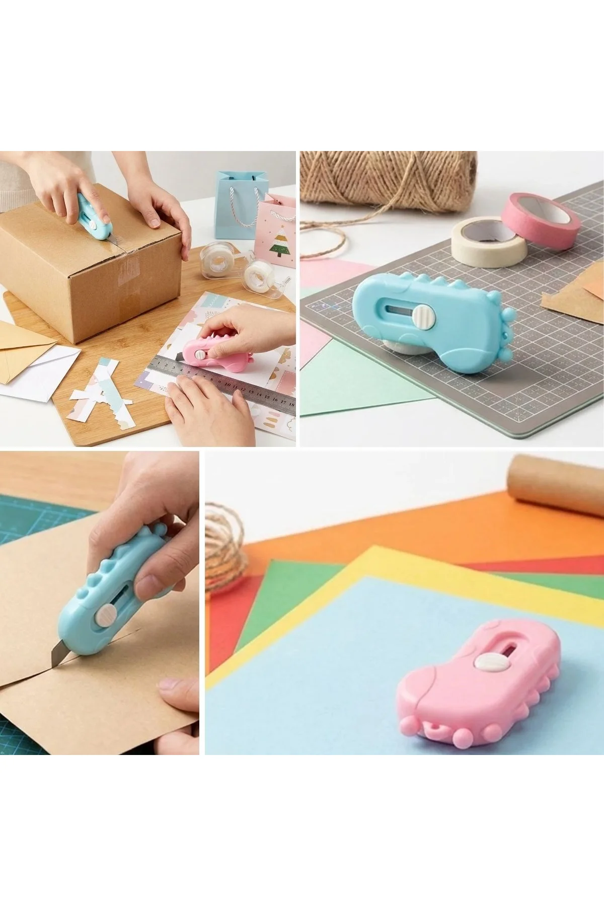 Dinozor Tasarımlı 2’li Mini Makas ve Falçata Seti – Pratik Kargo Paket Açıcı Aparat (4741) - Just Cheap Store Görsel 2