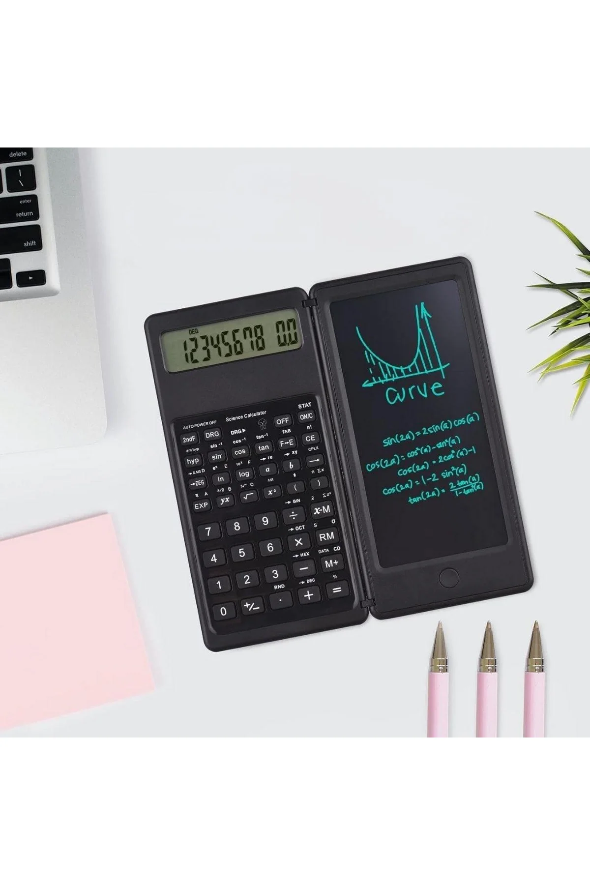 Silinebilir LCD Yazı Tabletli,Kalemli Katlanabilir Bilimsel Hesap Makinesi - Just Cheap Store Görsel 3