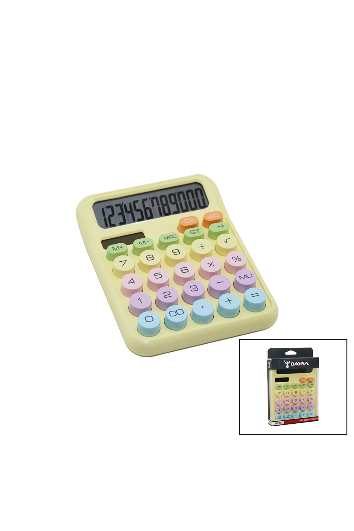 PİLLİ - GÜNEŞ ENERJİLİ DAKTİLO TUŞ MODEL=RENKLİ 12 HANELİ HESAP MAKİNESİ 16X12X2CM 162GR (4741)