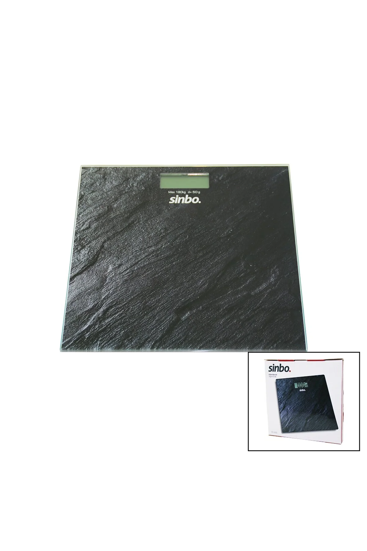 DİJİTAL - PİLLİ CAM BANYO BASKÜLÜ LCD EKRAN - SICAKLIK GÖSTERGELİ 180KG/50GR 26X26CM SİNBO SBS-4450