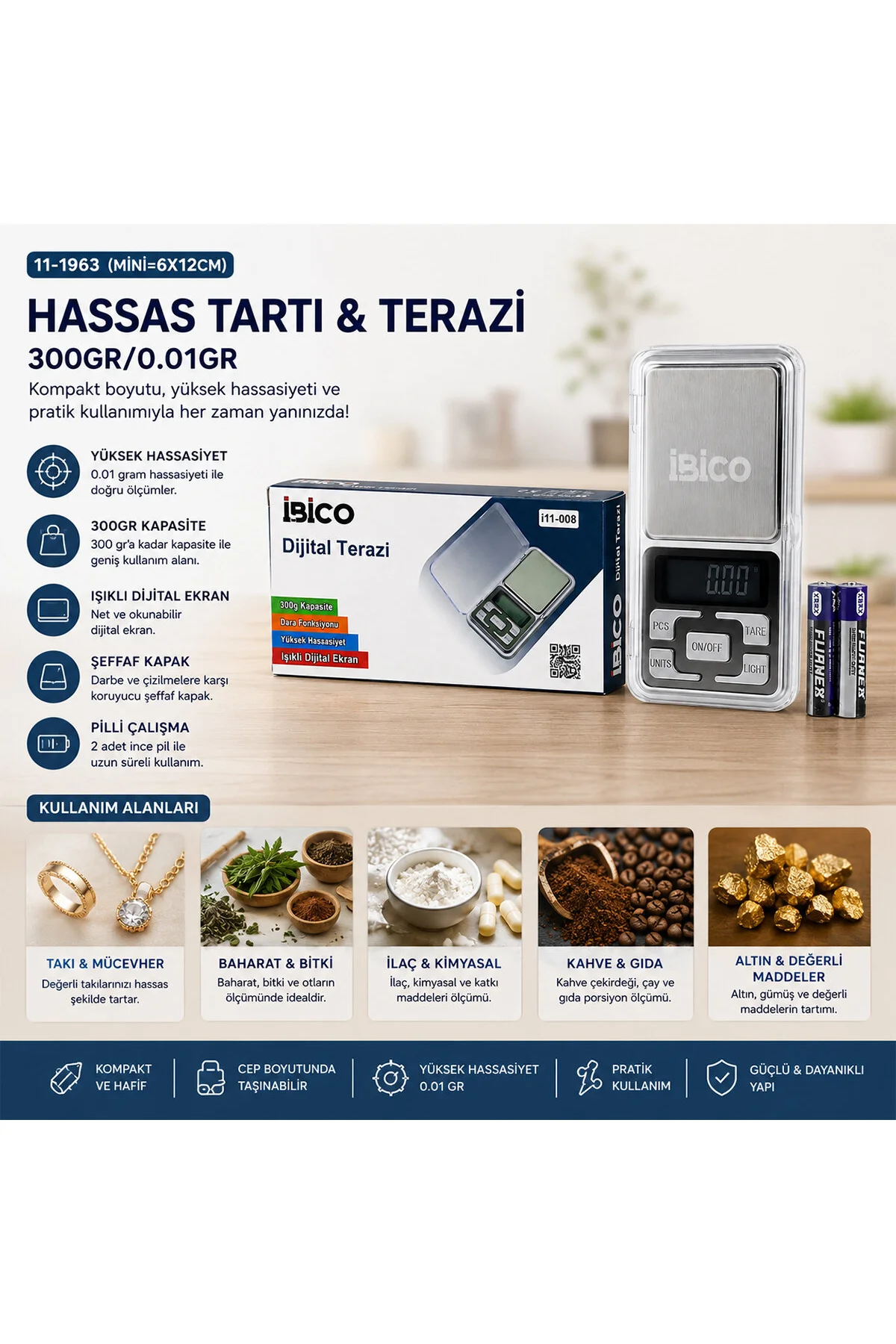 MİNİ=6X12CM HASSAS TARTI - TERAZİ 300GR/0.01GR ŞEFFAF PLS.KAPAKLI - PİLLİ= 2PCS İNCE (4741) - Just Cheap Store Görsel 2