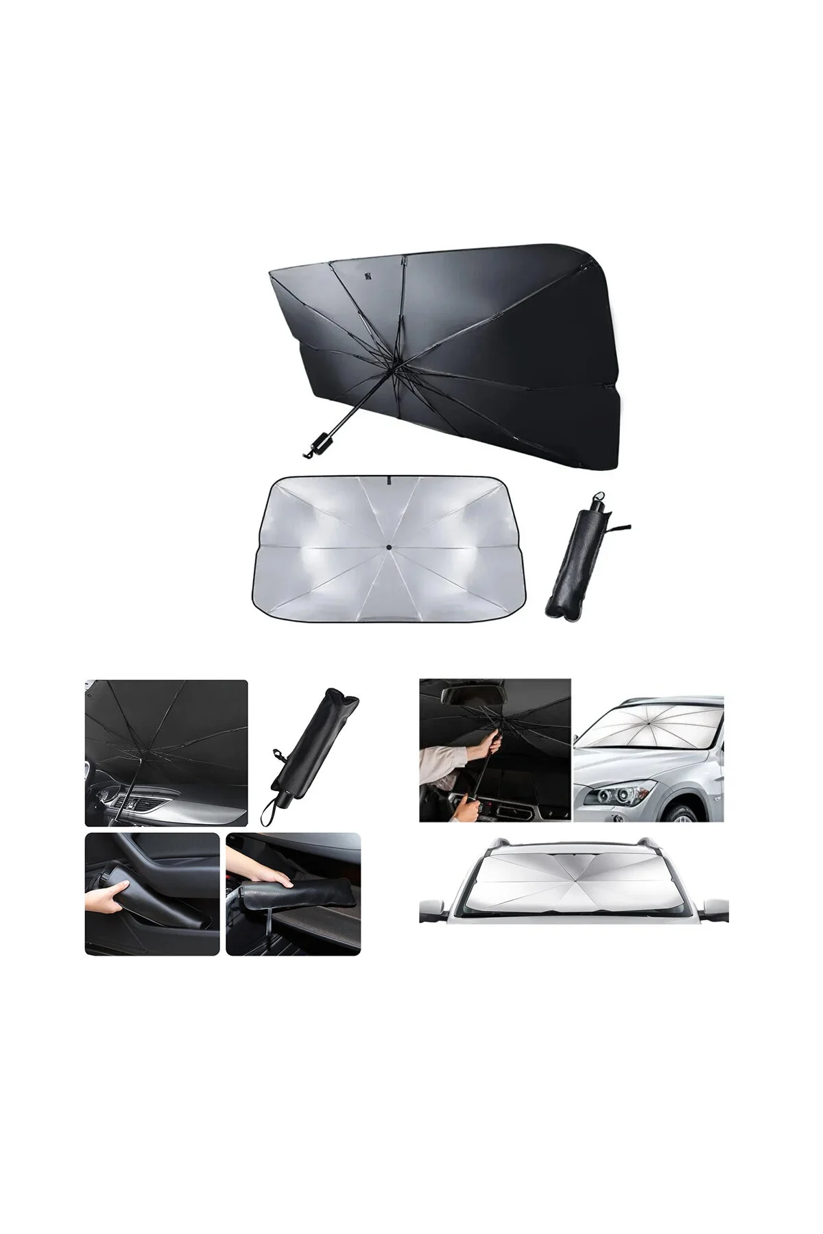 OTO - ARAÇ CAM GÜNEŞLİK ŞEMSİYESİ 10 TELLİ 78X39X130CM (4741) - Just Cheap Store Görsel 2
