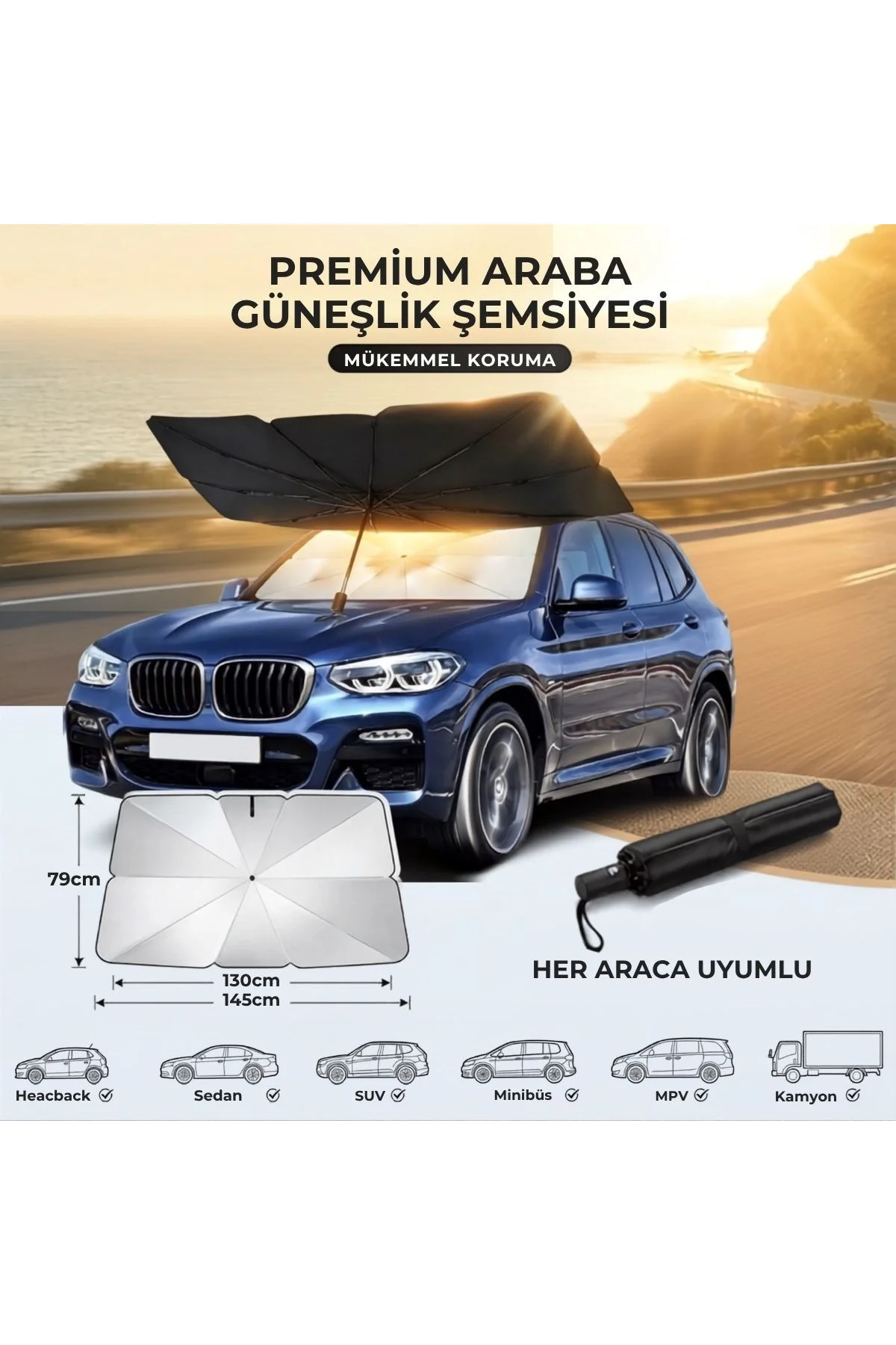Premium Katlanabilir Araç Ön Cam Güneşliği – Şemsiye Tipi Oto Güneşlik, UV Korumalı Isı Yalıtımlı Ön - Just Cheap Store Görsel 5