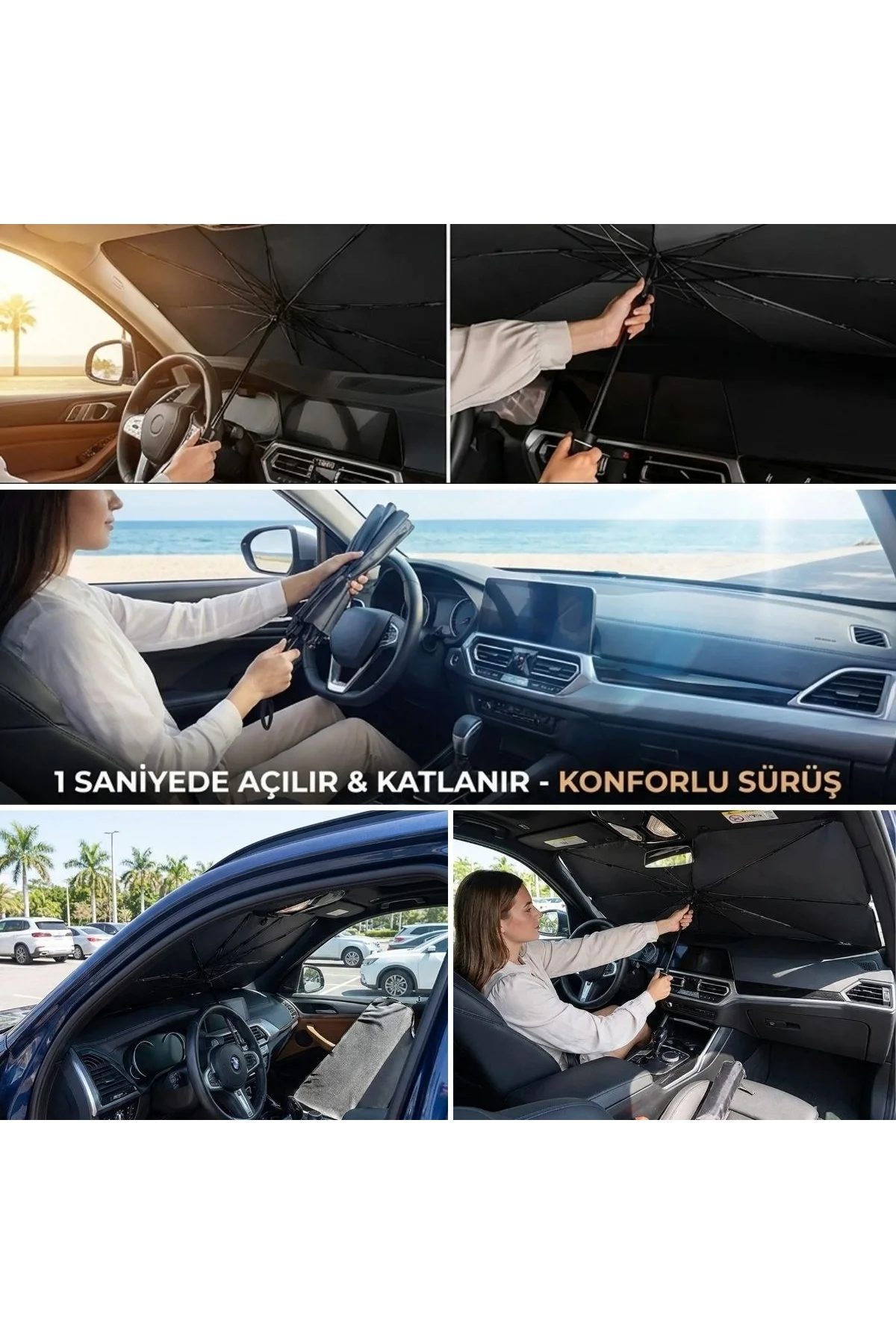 Premium Katlanabilir Araç Ön Cam Güneşliği – Şemsiye Tipi Oto Güneşlik, UV Korumalı Isı Yalıtımlı Ön - Just Cheap Store Görsel 3