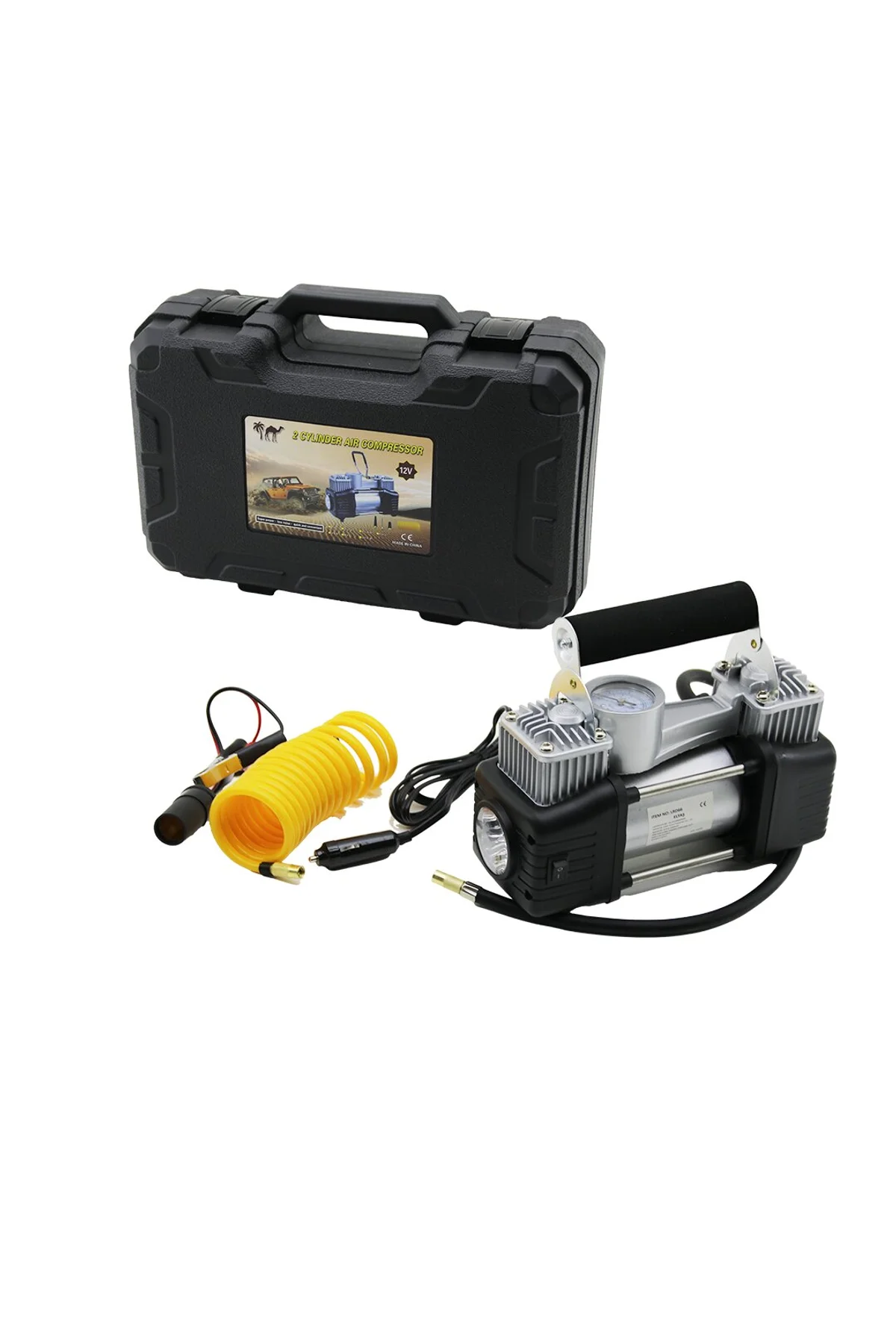 ÇİFT SİLİNDİR OTO - ARAÇ HAVA KOMPRESÖRÜ DC/12V - 23Amp - 150PSI FENERLİ BAR GÖSTERGELİ (4741)