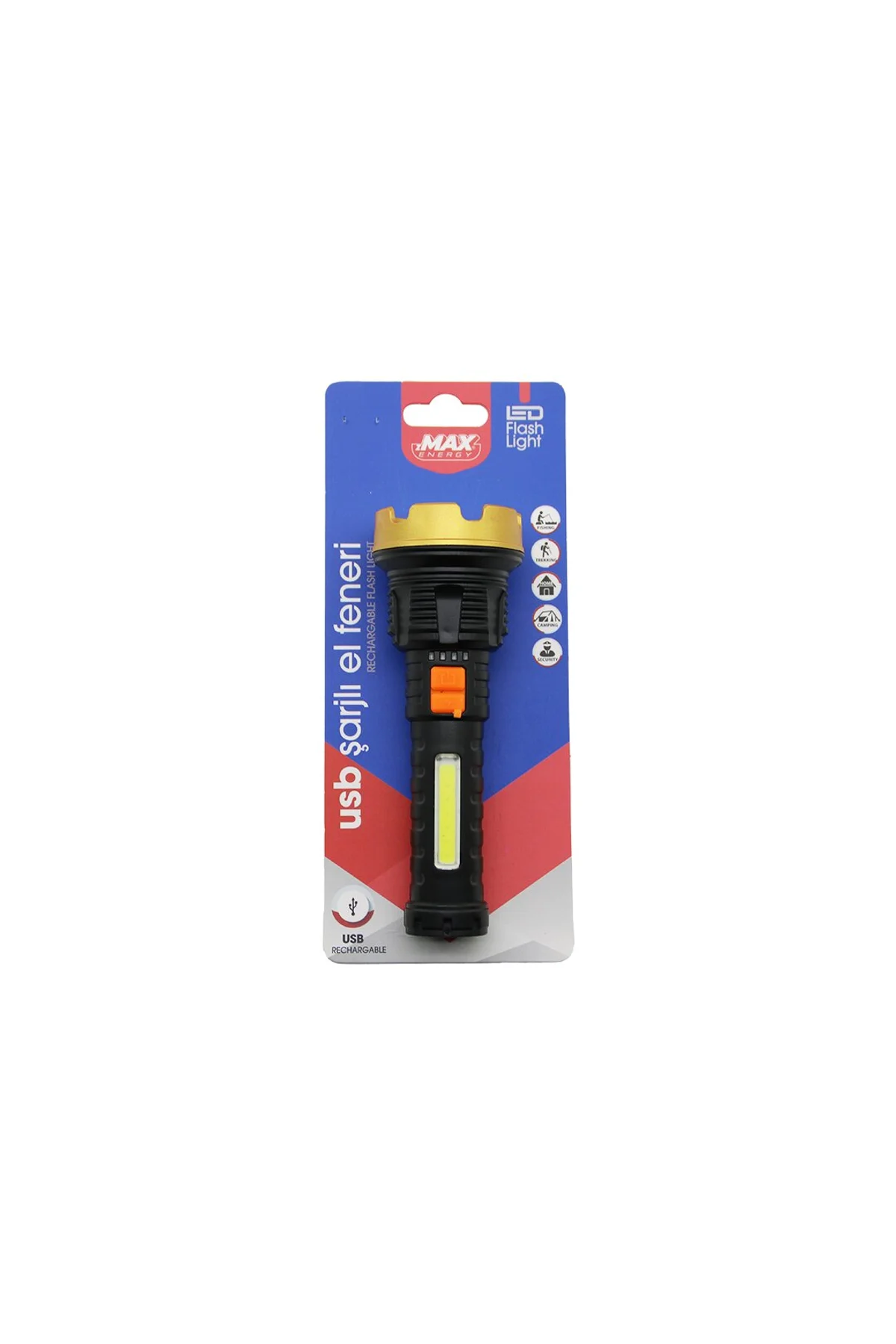 KÜÇÜK=15CM 2İN1= OSL LED - COB LED USB ŞARJLI EL FENERİ 3-KADEME IŞIK - FLAŞÖR ŞARJ GÖSTERGE (4741)
