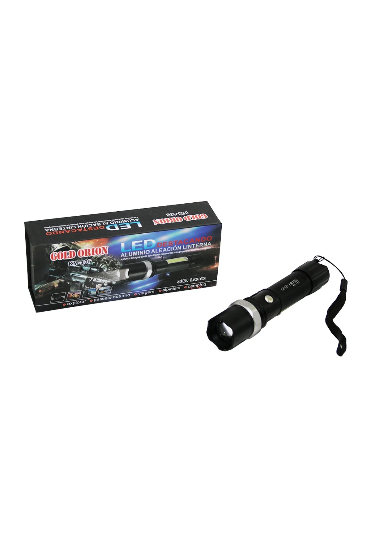 GOLD ORION KM-105 2IN1 ZOOMLU EL FENERİ - COB LED USB ŞARJLI METAL KASA 15.5CM 3000 LUMEN (4741)