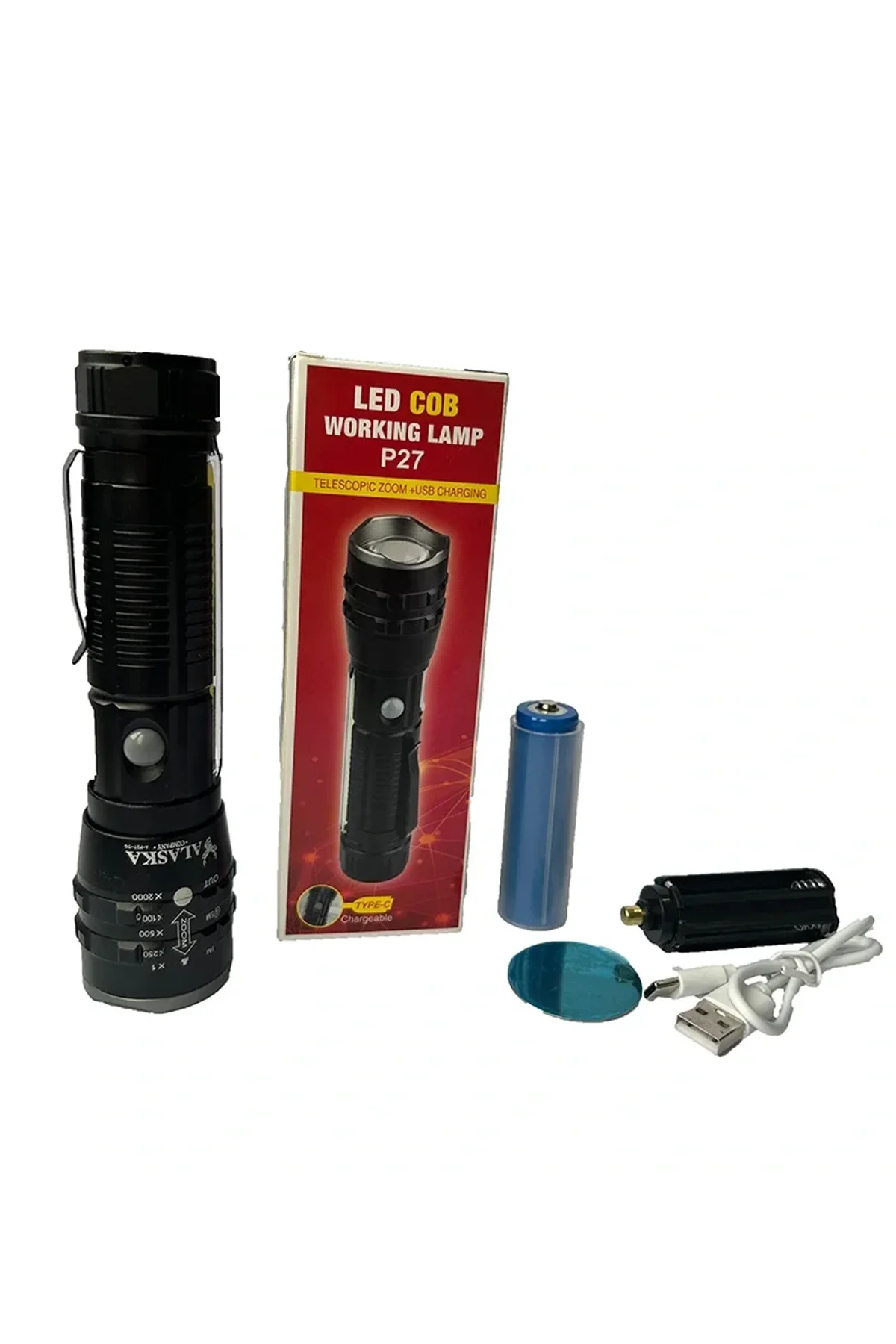 P27 Şarjlı LED Metal El Feneri 1000 Lümen Çakarlı (4741) - Just Cheap Store Görsel 2