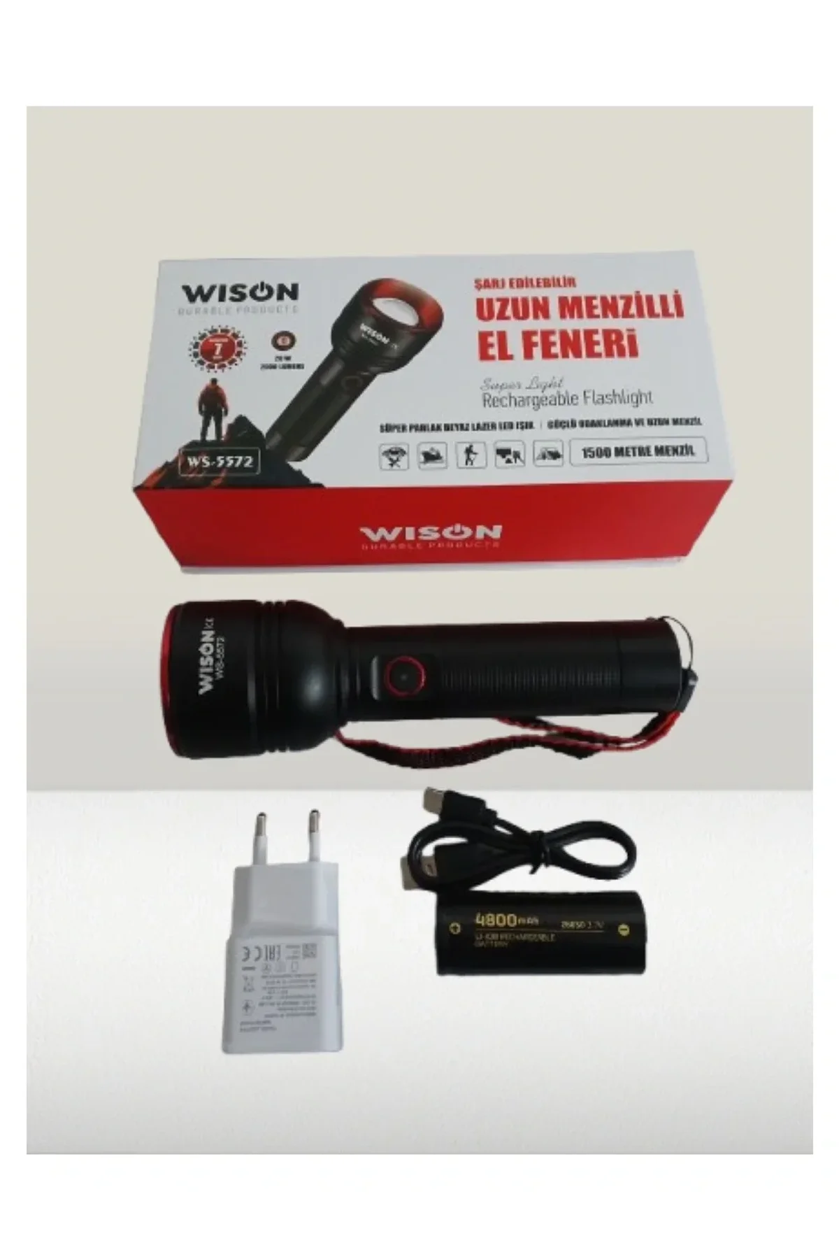WISON WS-5572 20W Uzun Menzilli Şarjlı Metal El Feneri (4741) - Just Cheap Store Görsel 3