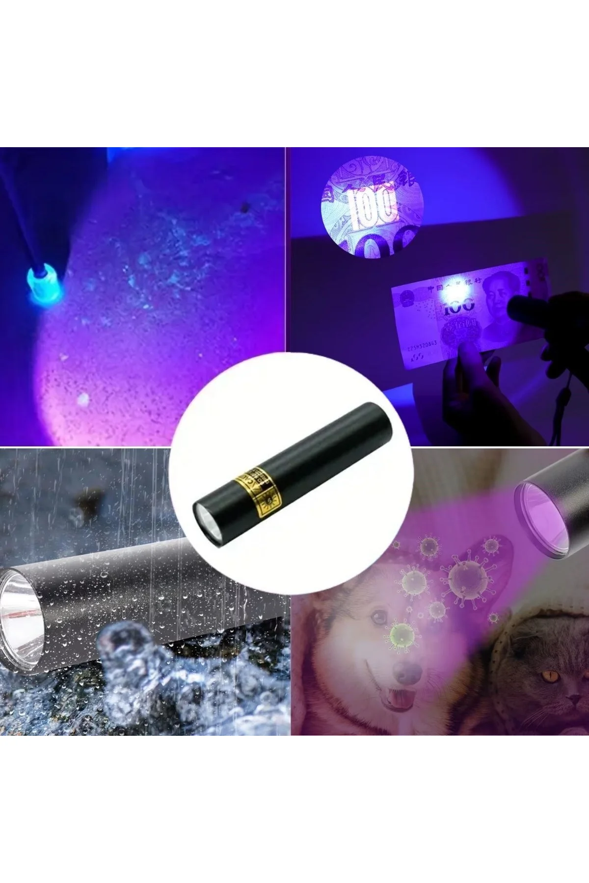 Mini Cep Boy USB İle Şarj Olan Oje Kurutucu Sahte Para Kontol LED UV Mor Işık El Feneri (4741)