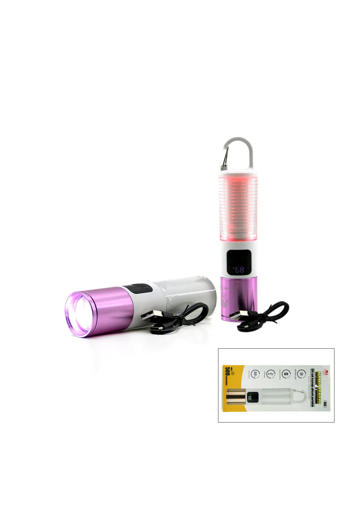 2İN1 KAMP - ÇOK AMAÇLI EL FENERİ USB ŞARJLI ZOOM 6 FONKSİYON IŞIK=DOĞAL - RENKLİ ASKI MANDALI ŞARJ G - Just Cheap Store Görsel 3