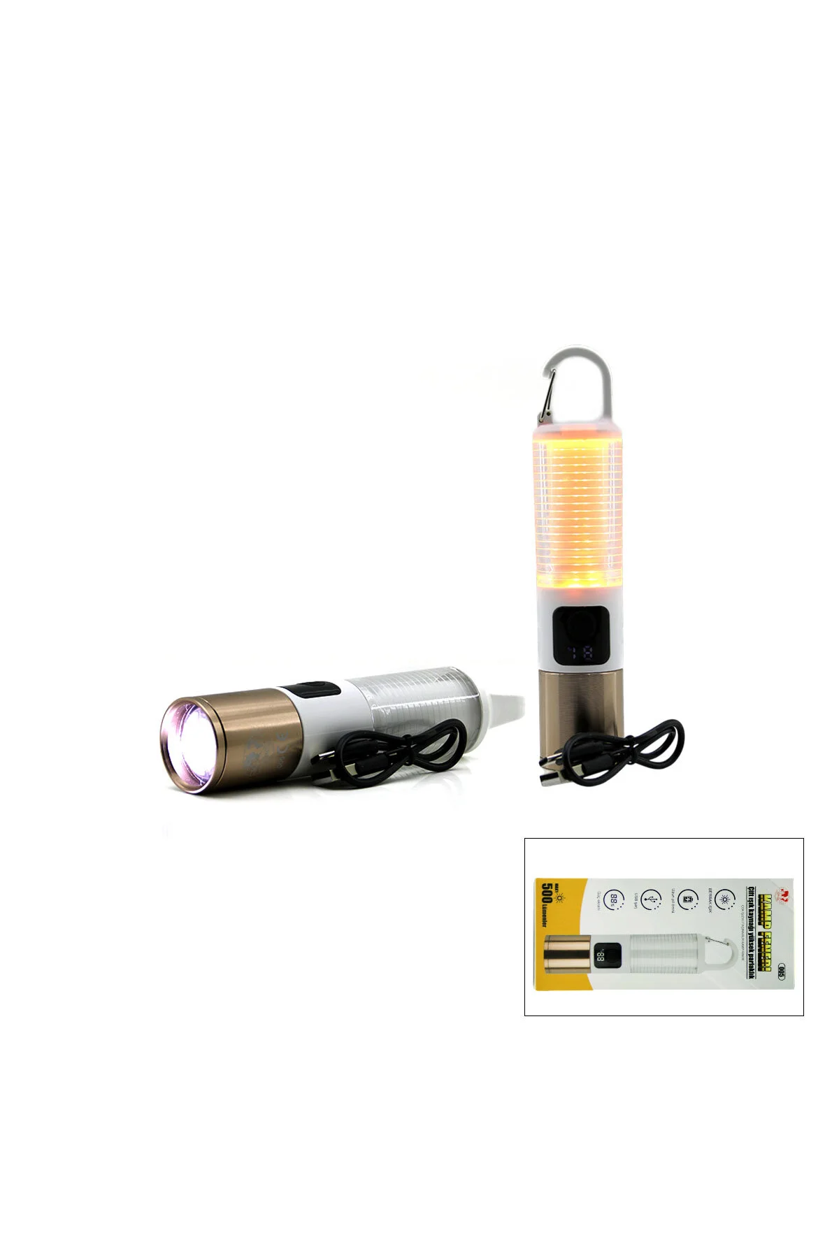 2İN1 KAMP - ÇOK AMAÇLI EL FENERİ USB ŞARJLI ZOOM 6 FONKSİYON IŞIK=DOĞAL - RENKLİ ASKI MANDALI ŞARJ G - Just Cheap Store Görsel 2