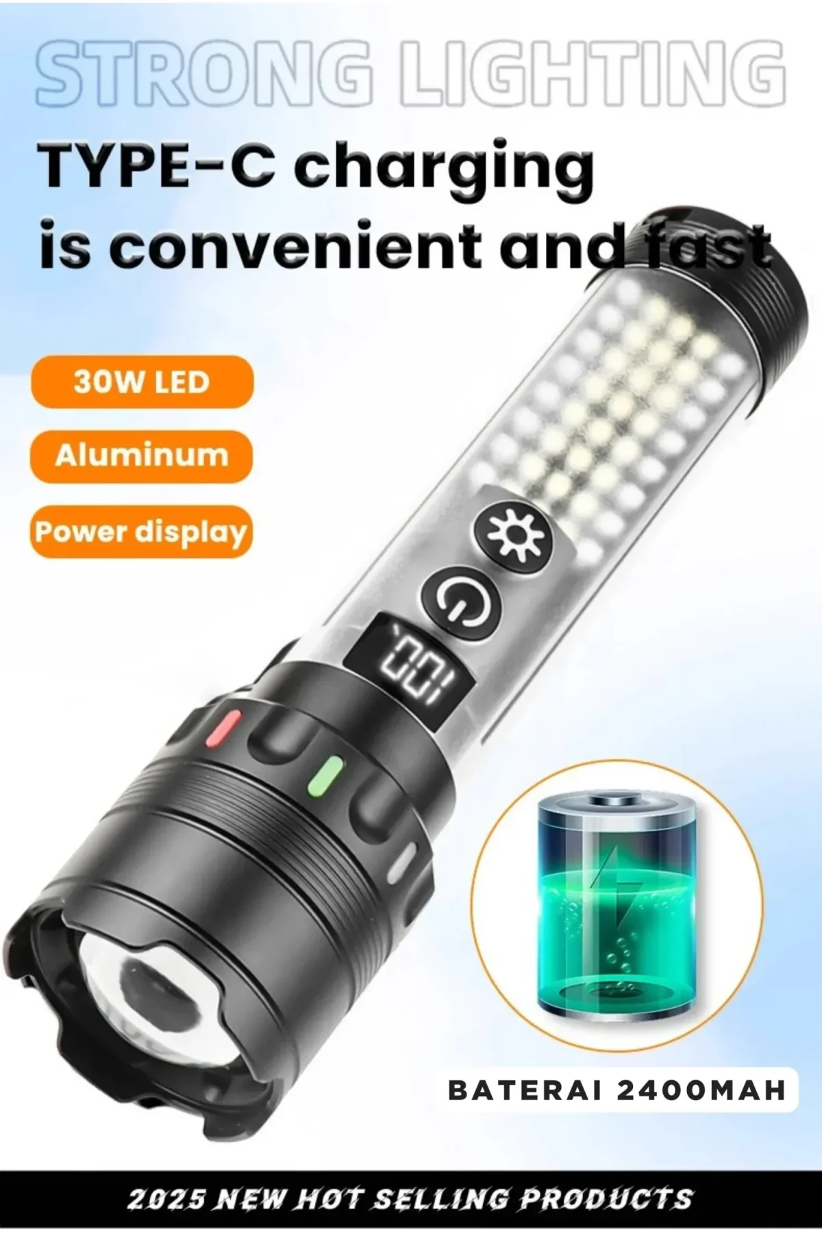 Güçlü Taktik Led El Feneri Paweınuo Sdt53 – 3800lm, 35w, Yan Cob Aydınlatma Ve Type-c Şarj Özelliğin - Just Cheap Store Görsel 3