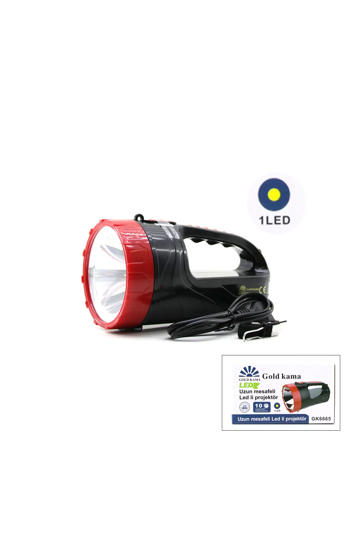 2W TEK LEDLİ EL FENERİ PROJEKTÖR FİŞ ŞARJLI 2 KADEME IŞIK AYARI GK-6665 (4741)