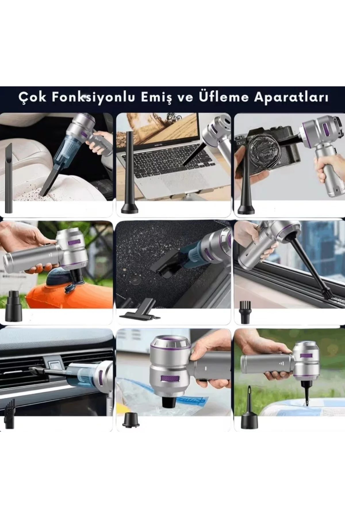 9 Farklı Uçlu Kablosuz Şarjlı Araç İçi Süpürge – Wireless Destekli, Güçlü Emiş, Taşınabilir Pratik A - Just Cheap Store Görsel 4