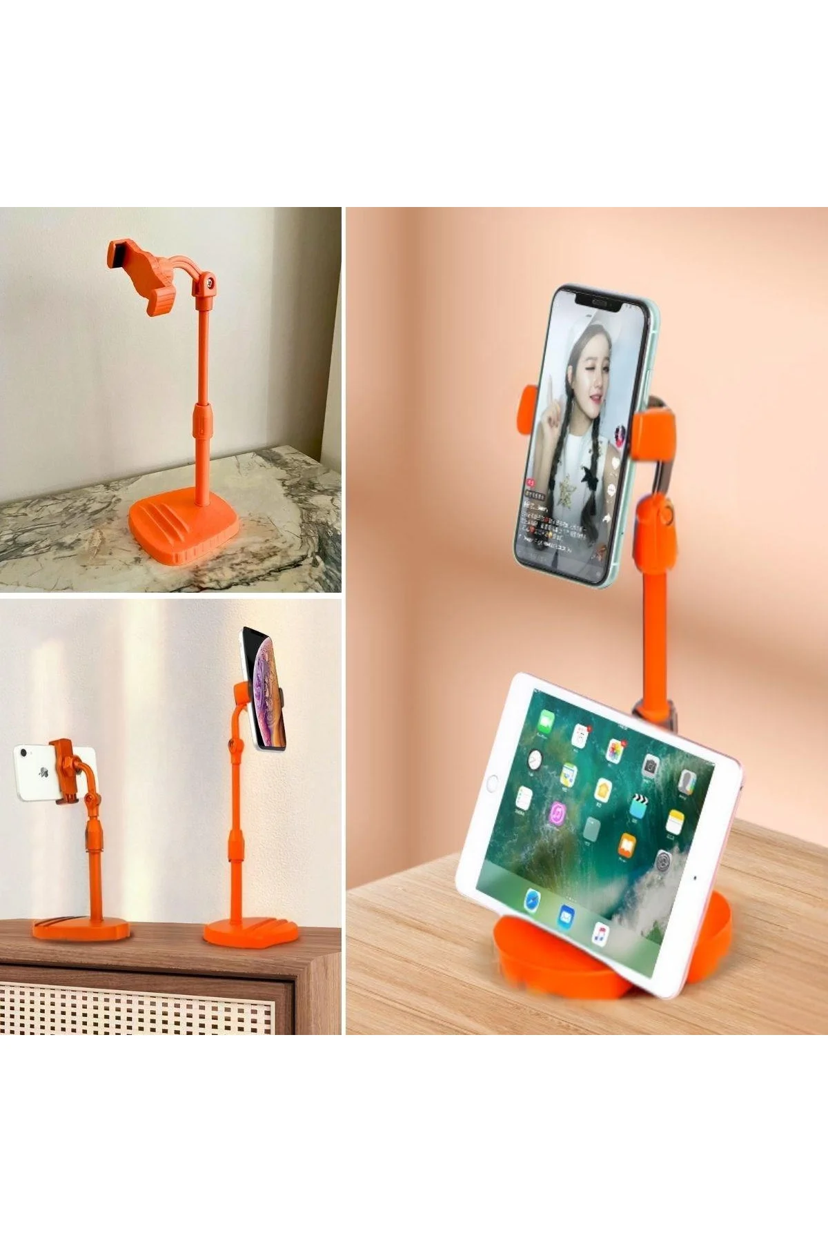 Masa Üstü Tablet ve Telefon Tutucu Plastik Aparat Turuncu Telefon Standı