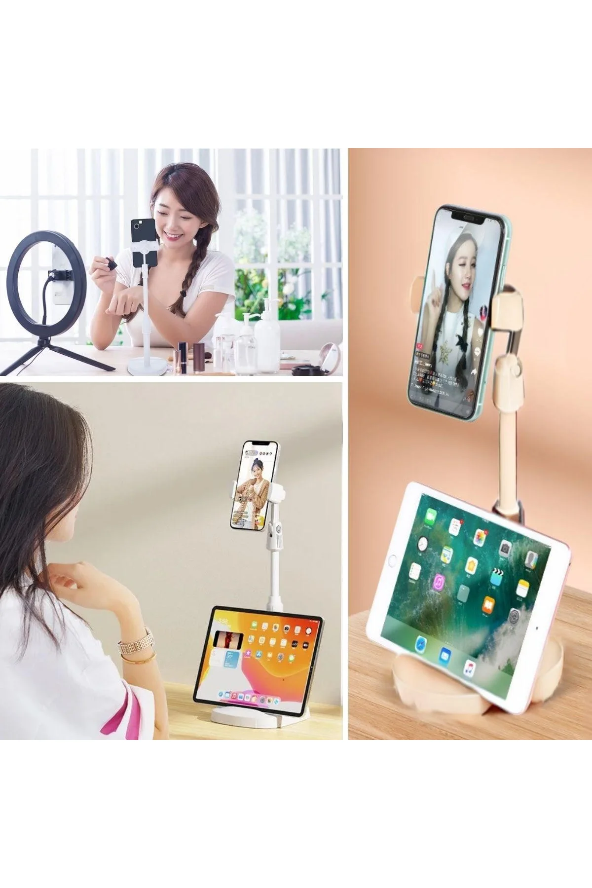 Masa Üstü Tablet ve Telefon Tutucu Plastik Aparat Beyaz Telefon Standı - Just Cheap Store Görsel 2