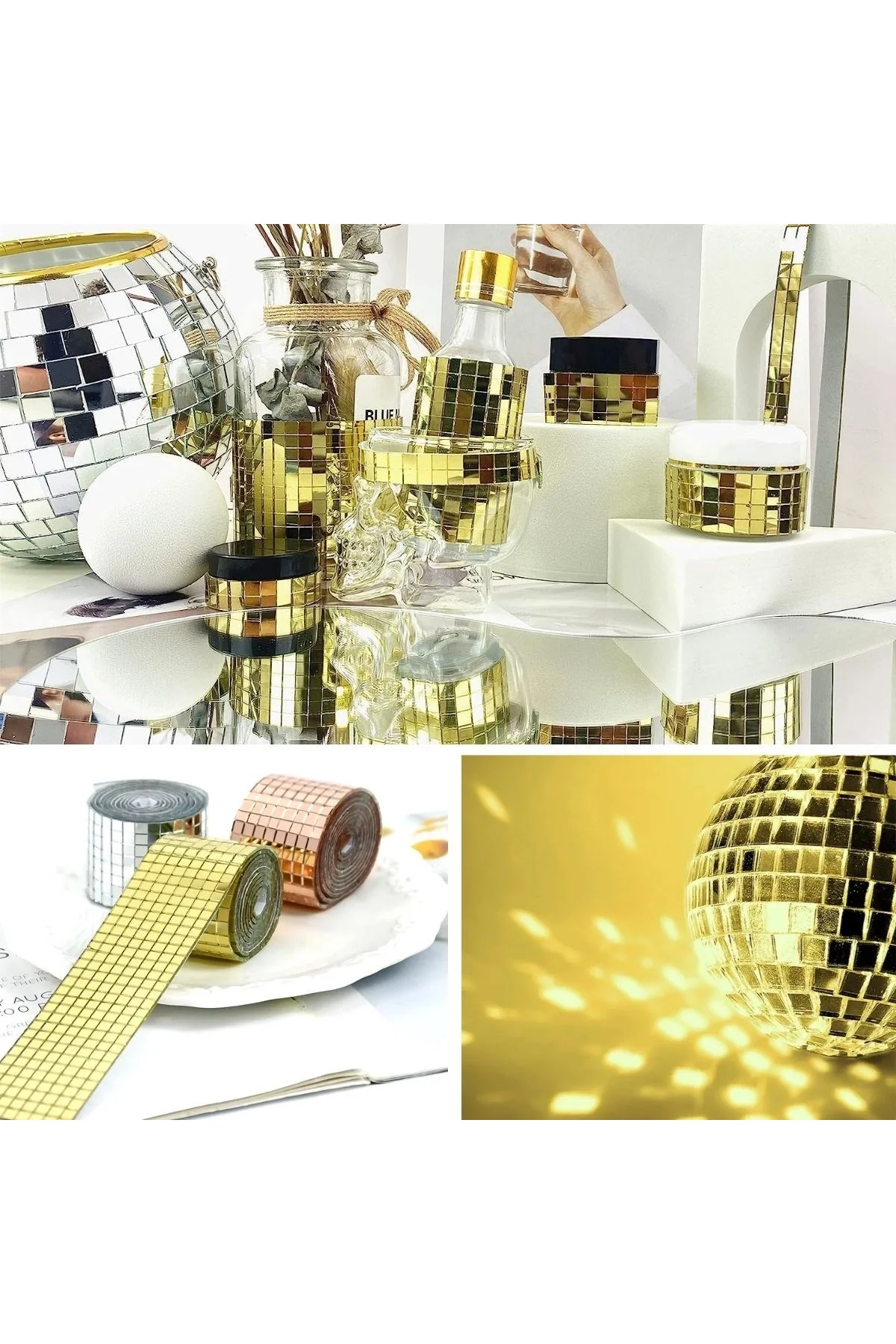 1 Metre Uzunluğunda Gold Renk Aynalı Mozaik Taşlı Dekor Bandı 4 cm x 1 mt - Just Cheap Store Görsel 4