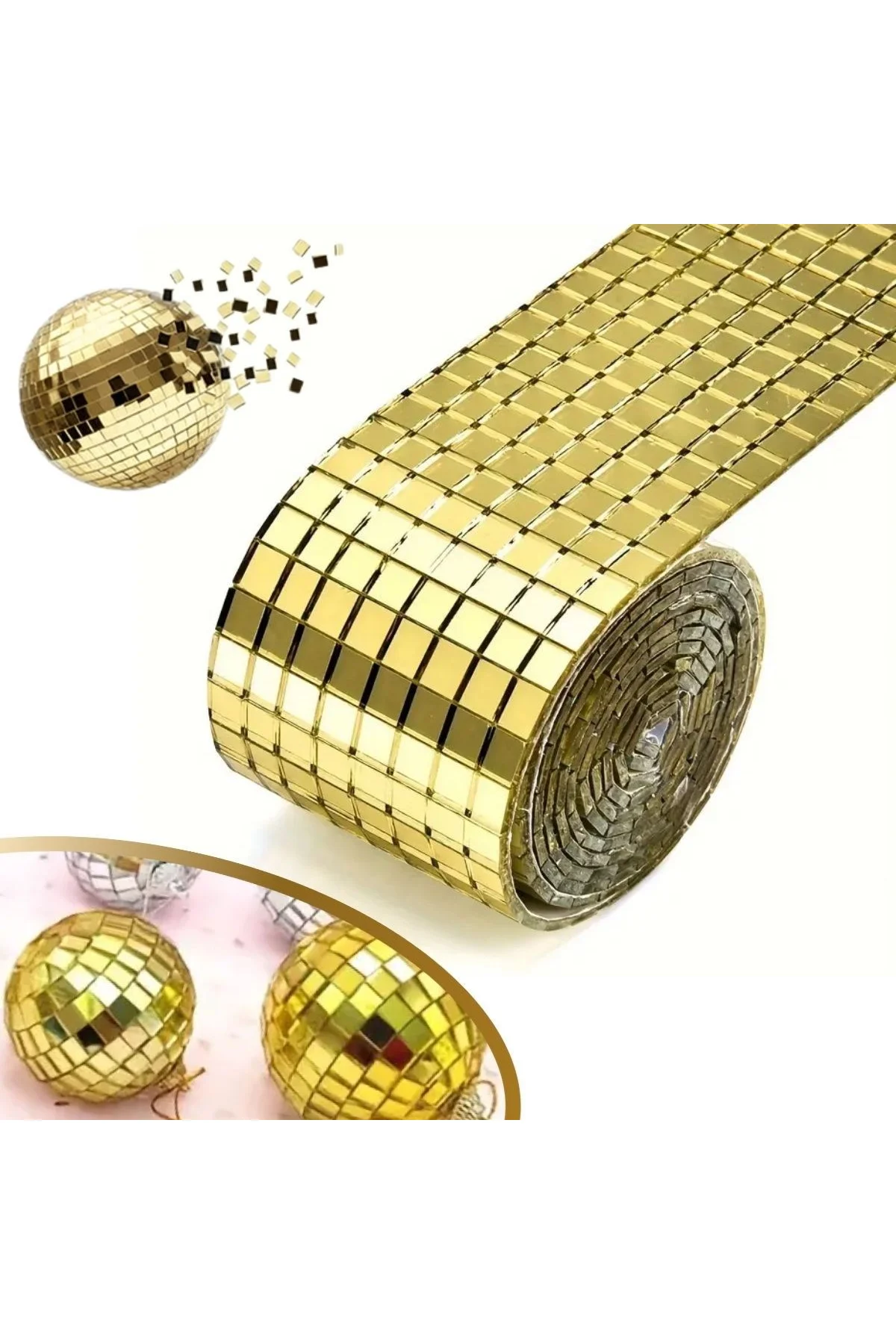 1 Metre Uzunluğunda Gold Renk Aynalı Mozaik Taşlı Dekor Bandı 4 cm x 1 mt