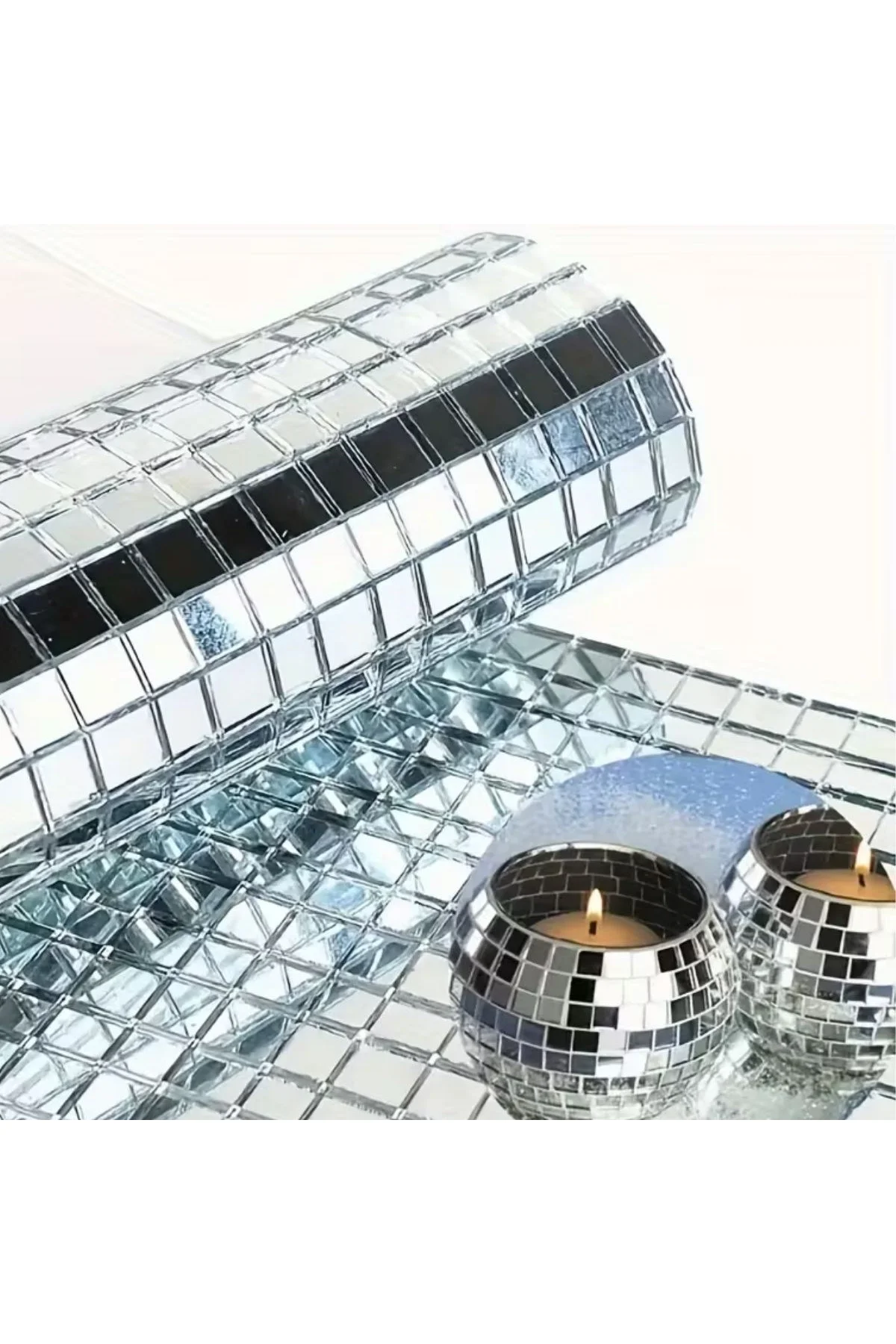 Kare Silver Cam Mozaik Fayans Çıkartmaları El İşi Kare Cam Fayans Kendinden Yapışkanlı Aynalı Dekor