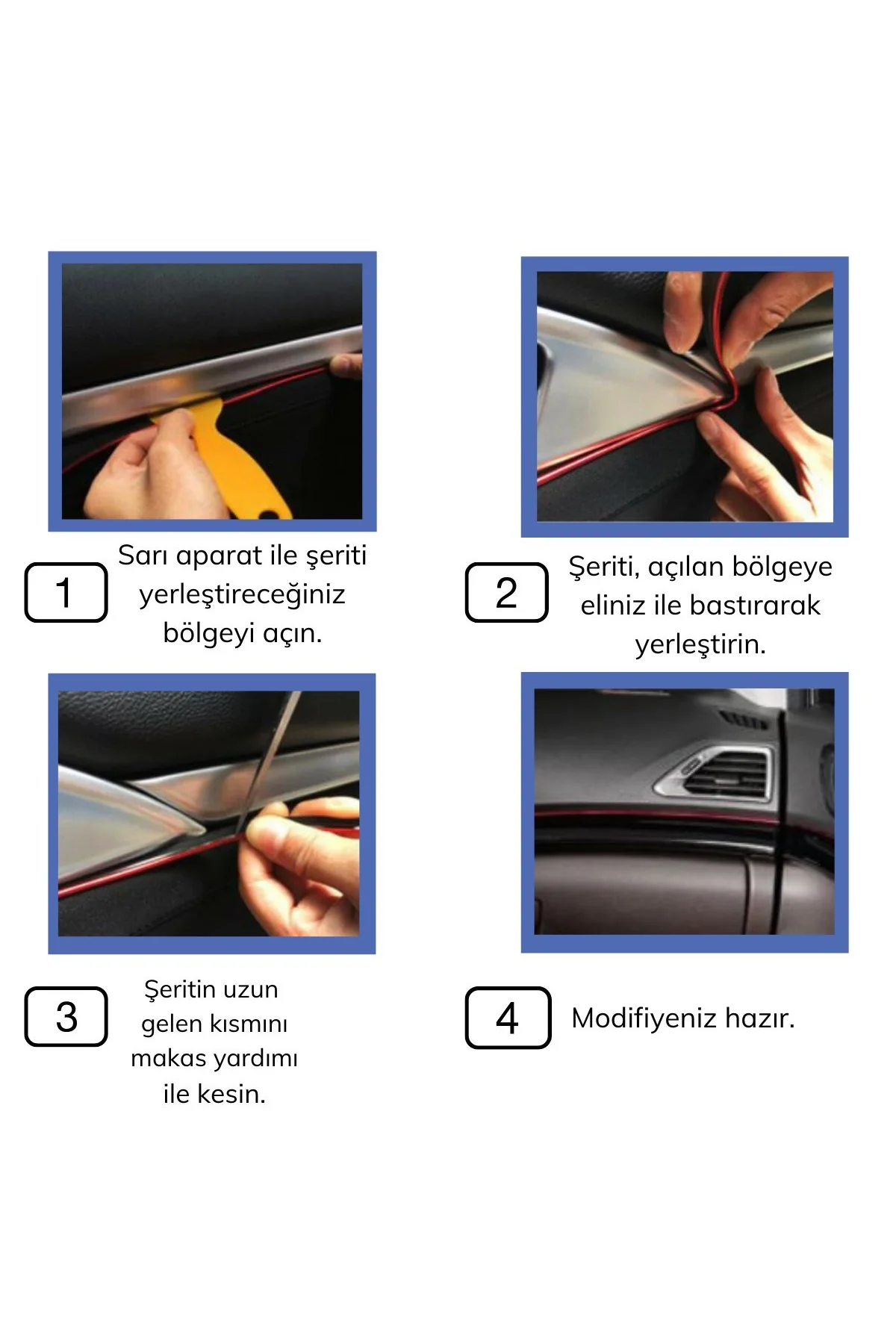 Mavi Araba Oto Trim Dekorasyon Şeridi Kauçuk Elastik Kolay Kurulum 5 metre Şerit Bant (4741) - Just Cheap Store Görsel 4