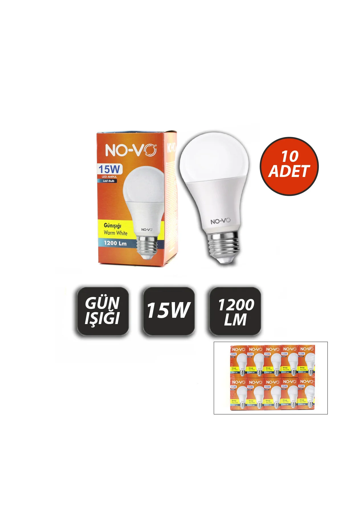 10 ADET 15W GÜN IŞIK LED AMPUL 1200LM 3000K 15.000 SAAT ÖMÜR (4741)