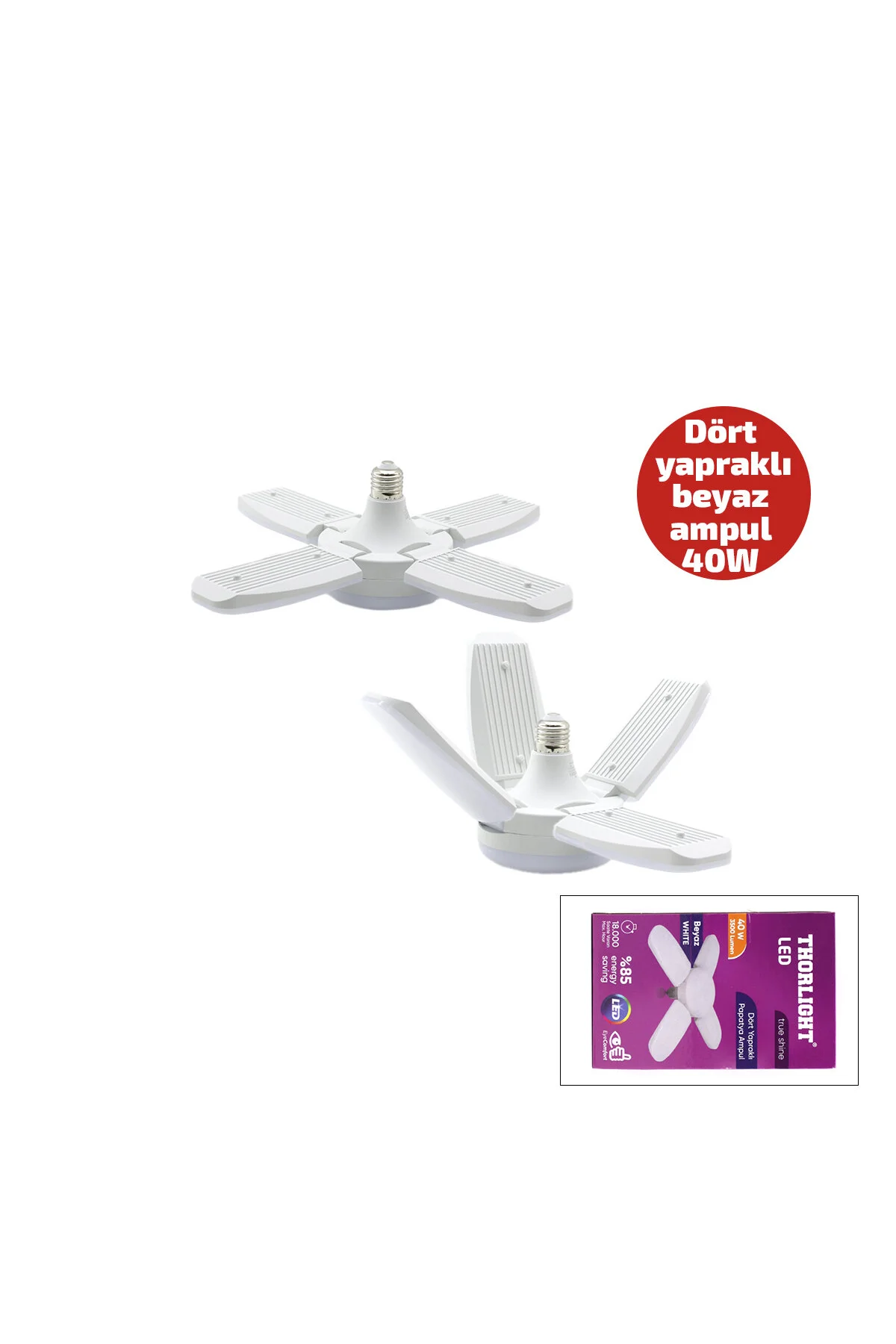 1+4 KOLLU - YAPRAKLI PERVANE MODELİ PAPATYA BEYAZ LED LAMBA AMPUL 40W - E27 P-6040B (4741)