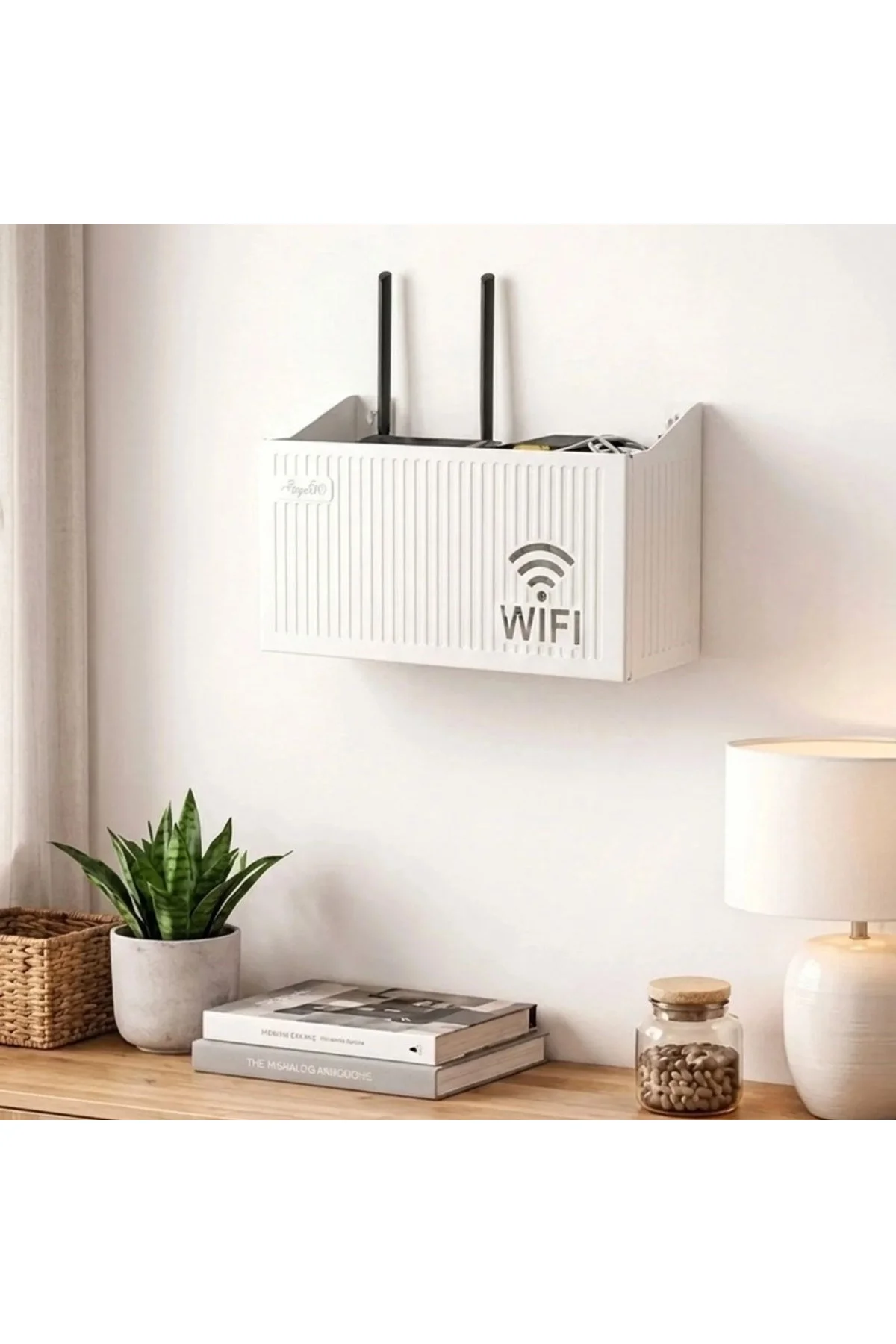 Duvar Tipi Wi-Fi Modem Saklama Kutusu(Beyaz) – Kablo Düzenleyici Router Raf Organizer (4741) - Just Cheap Store Görsel 4