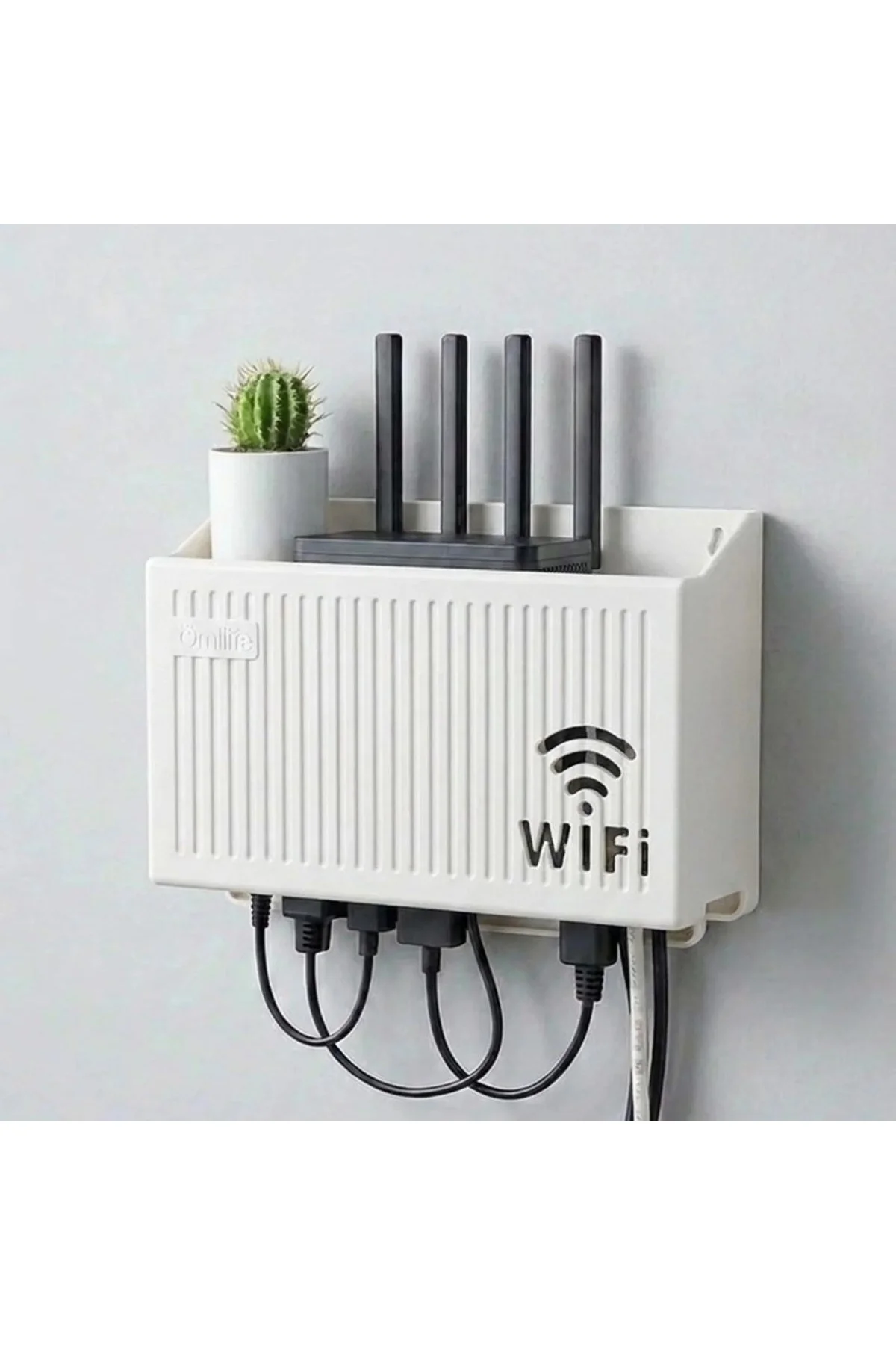 Duvar Tipi Wi-Fi Modem Saklama Kutusu(Beyaz) – Kablo Düzenleyici Router Raf Organizer (4741)