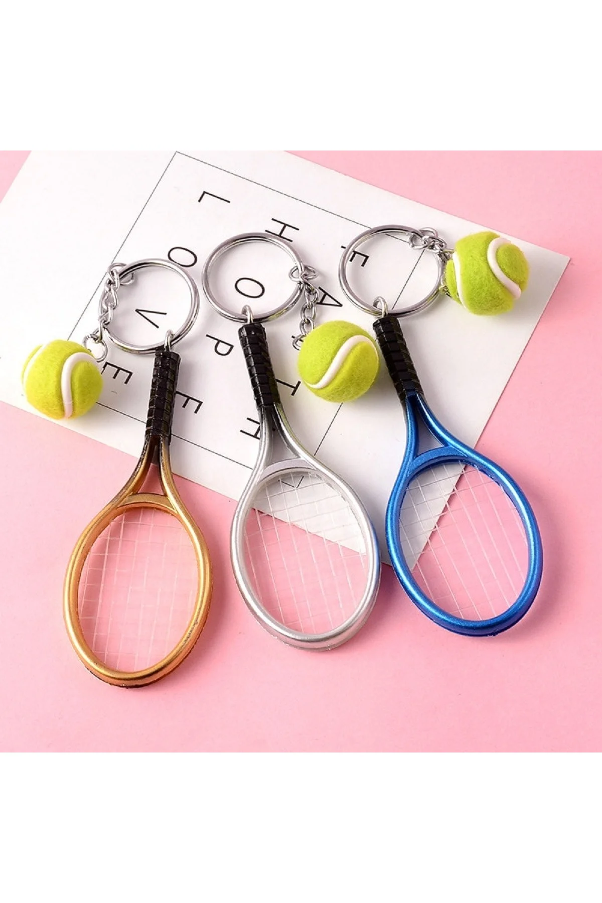 Gerçekçi Tenis Raketi Tasarımlı Şık Anahtarlık Kolye Çanta Süsü Tennis Keychain (4741)