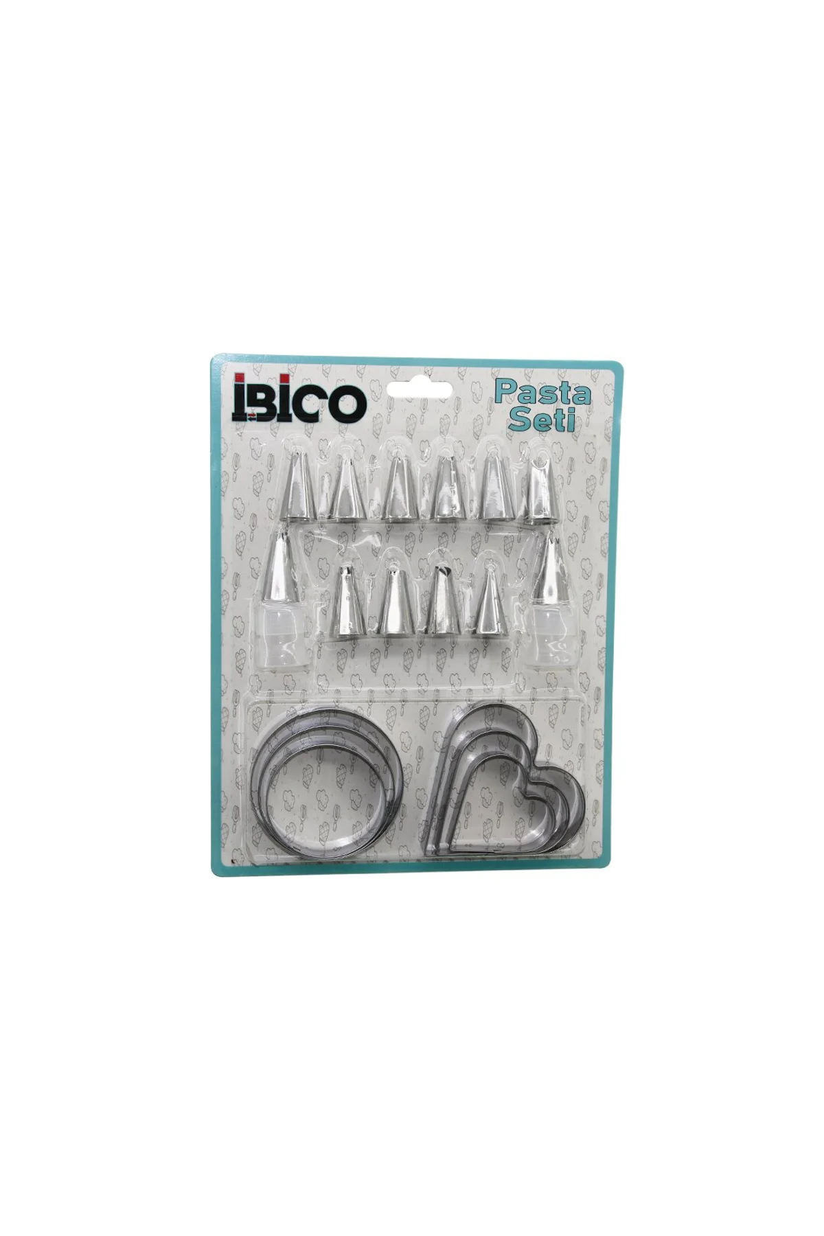 20PCS PASTA SÜSLEME UÇ SETİ= 12-METAL KURABİYE KALIP METAL=3-KALP - 3-YUVARLAK 2-UÇ TUTUCU PLS.ADAPT
