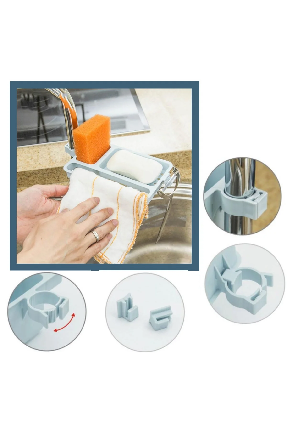 Musluğa Takılan Sünger Havlu Askılı Sabun Hazneli mutfak Banyo Lavabo Düzenleyici Organizer (4741) - Just Cheap Store Görsel 3